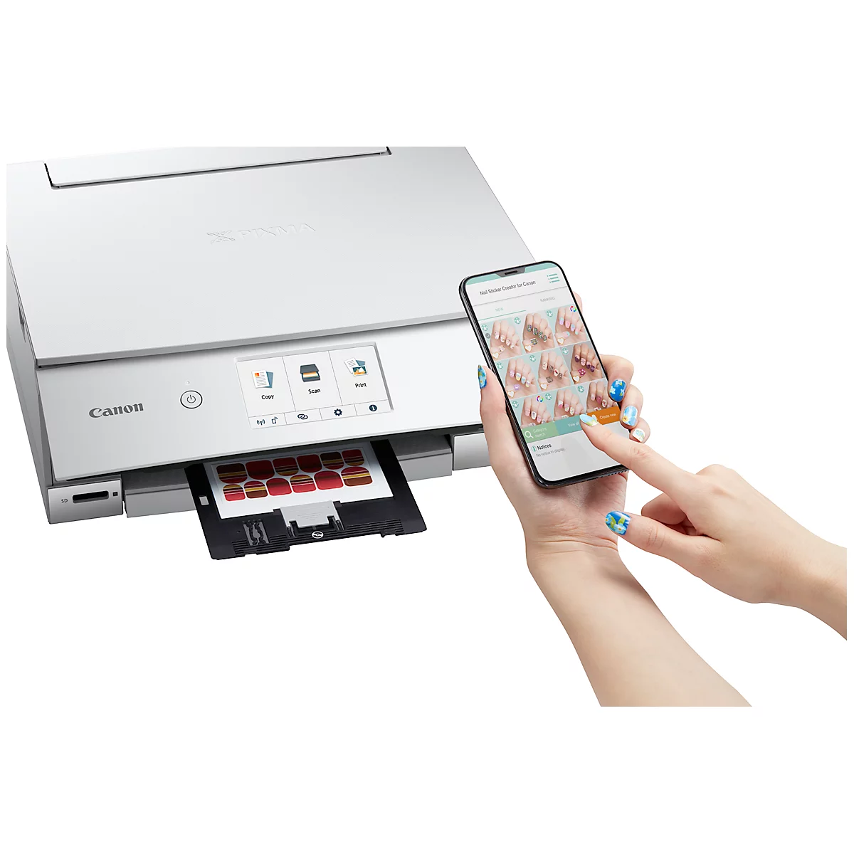 Tintenstrahl-Multifunktionsdrucker Canon PIXMA TS8351a, 3-in-1, USB/WLAN/SD, Auto-Duplex/Mobildruck,bis A4, inkl. 6 ChromaLife-Tintentanks, weiß