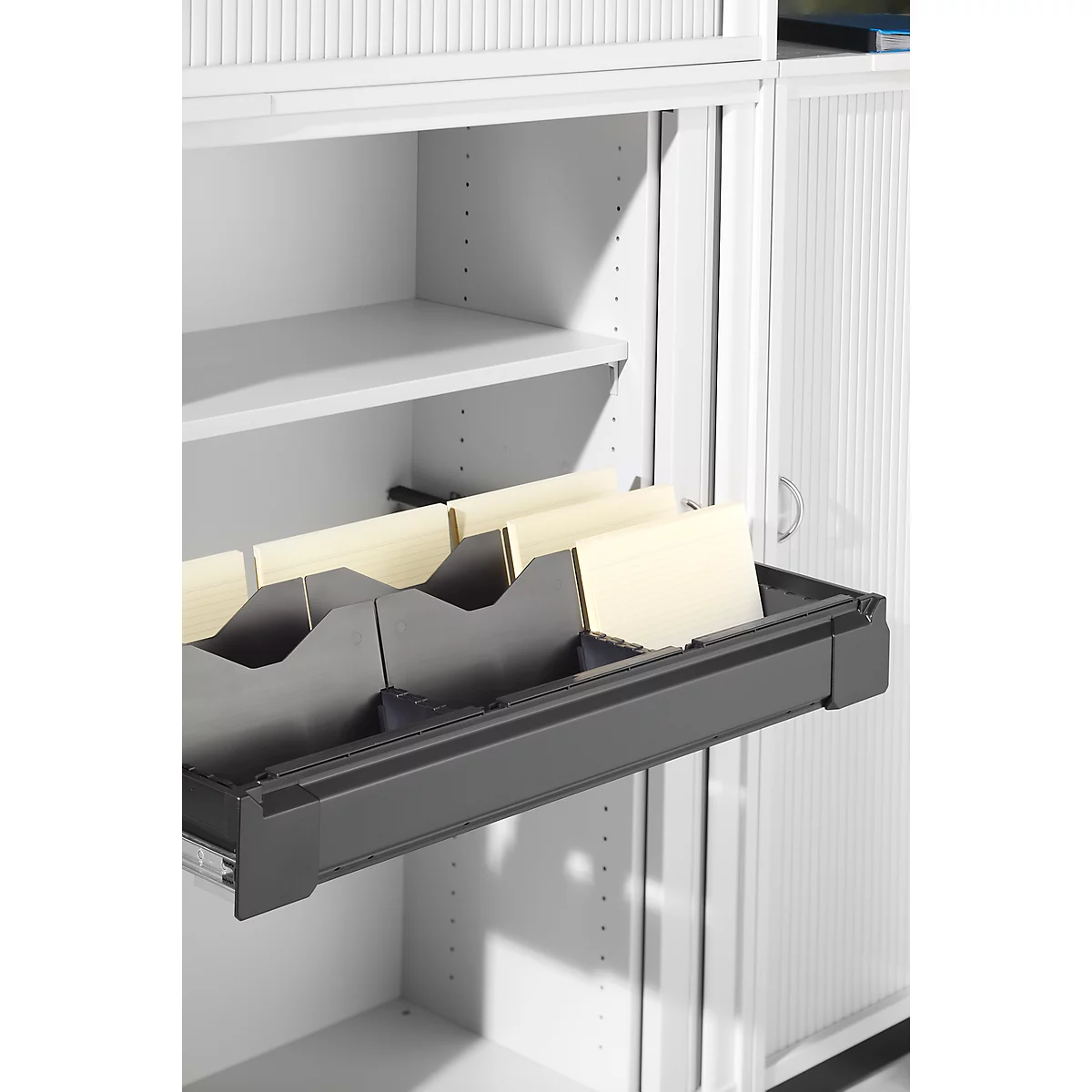 Tiroir à boîtes à fiches, pour armoire à rideau coulissant, pour une largeur de 1350 mm