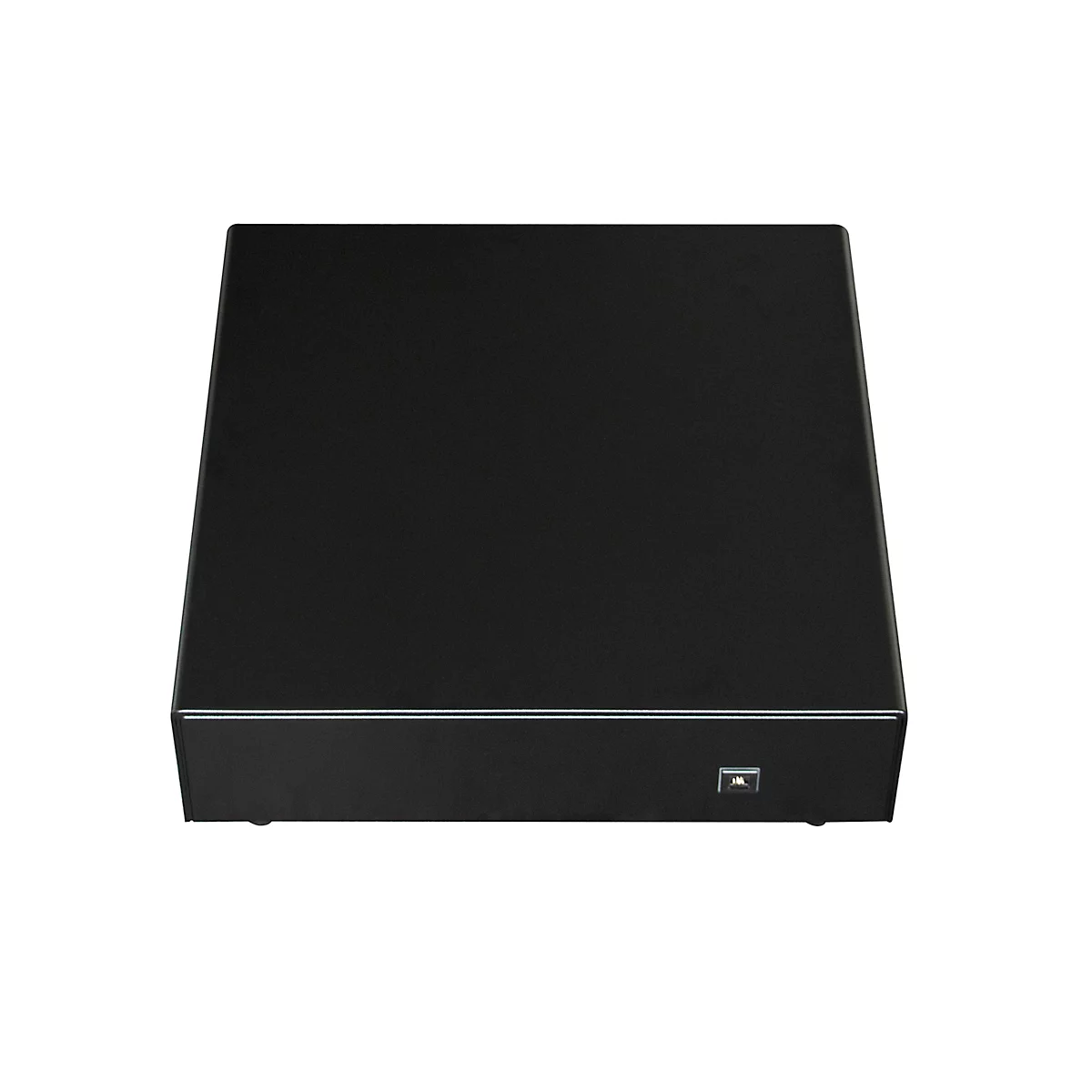 Boîtier noir, plat et rectangulaire avec un petit port à l'avant.