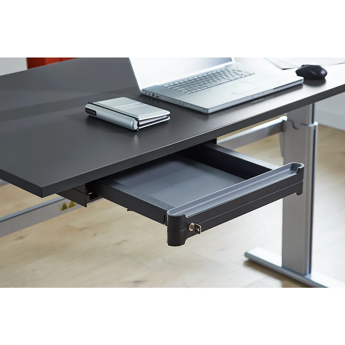 Tiroir de fond OrgaWork, soft-close, verrouillable, L 430 x P 410 H 70 mm, noir