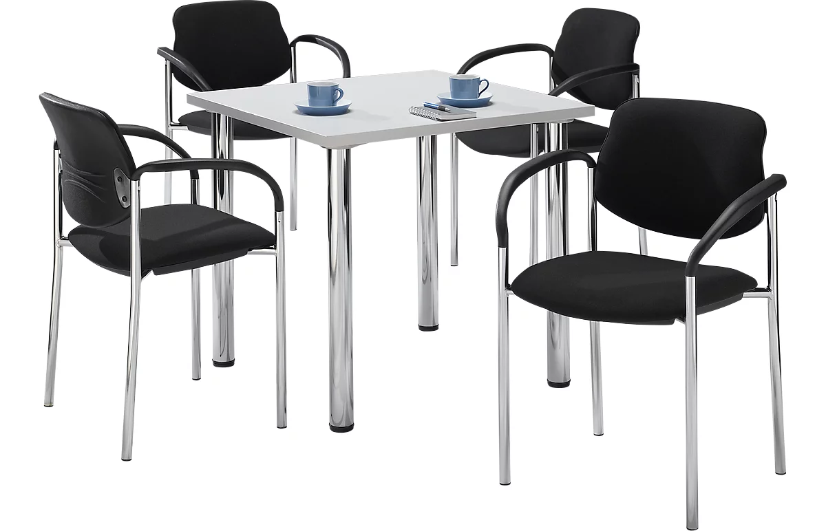 Tisch m. 4 Stühlen, lichtgrau, 800x800 mm 