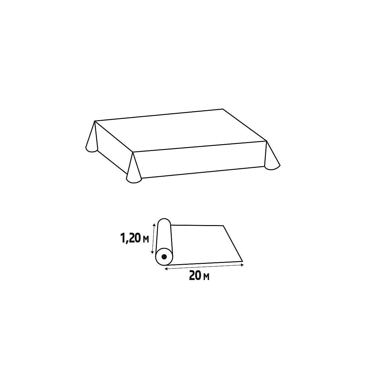 Eine Tischdecke mit 1,20 m x 20 m Rollenabbildung.