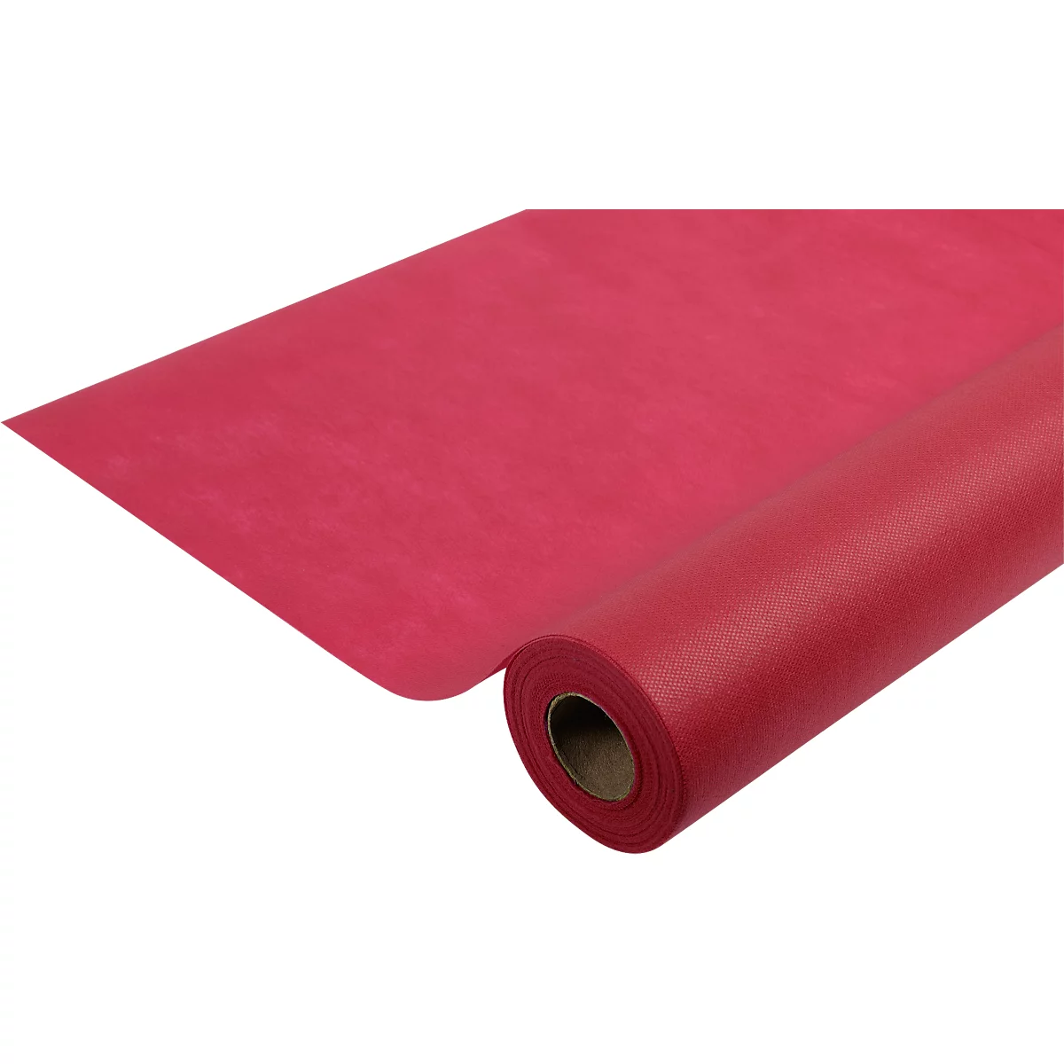 Rolle rotes Vlies, ausgerollt. Sichtbare Textur und Farbverlauf.
