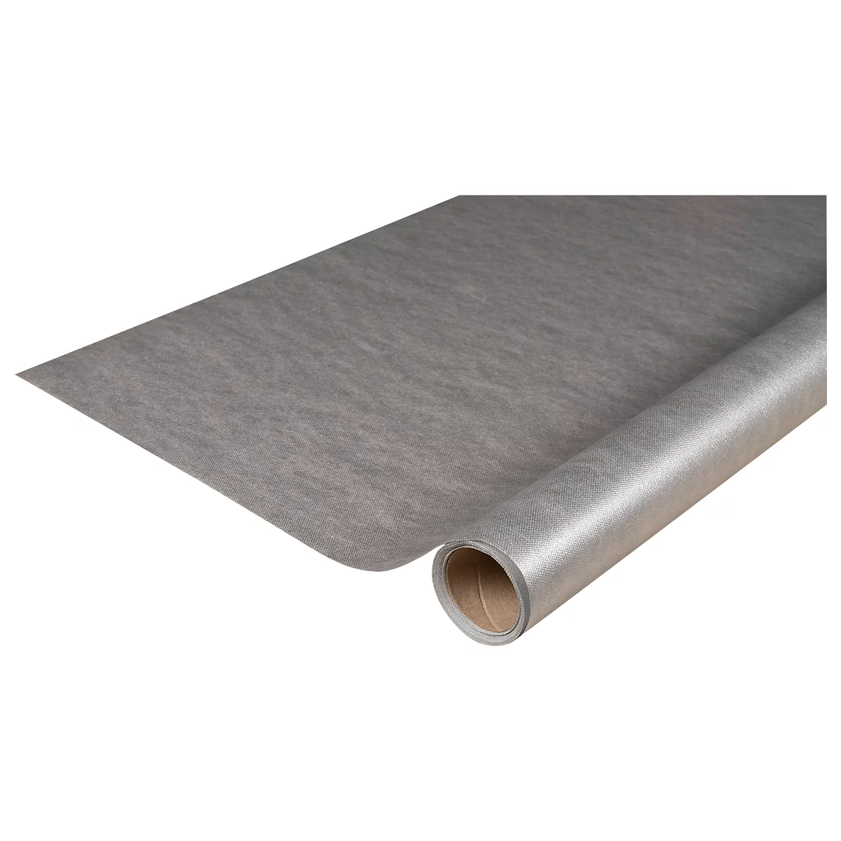 Eine Rolle graues Vlies mit abgewickeltem Stück. Die Rolle liegt diagonal im Bild.