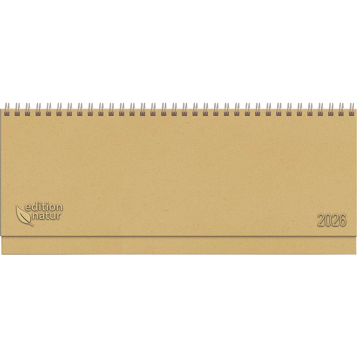Tischkalender Korsch Edition Natur 2026, Querformat, 128 Seiten, Wochenübersicht, Kalendarium für D/GB/F/I, B 298 x H 105 mm, Naturkarton, braun