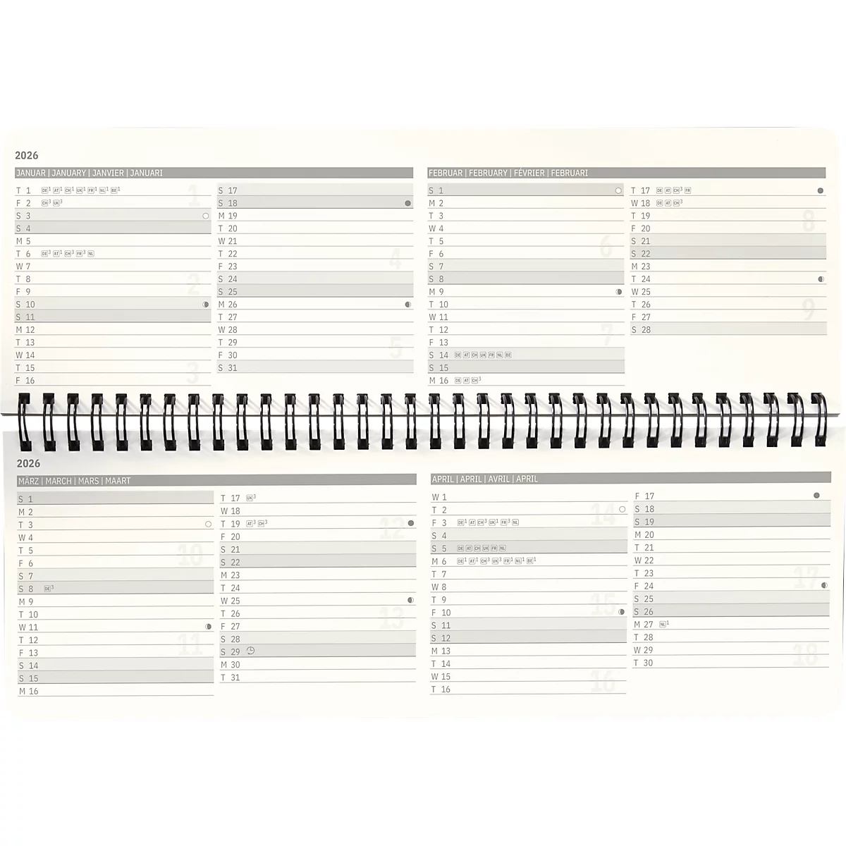 Tischkalender Sigel Conceptum 2026 C2680, Querformat, 132 Seiten, 1 Jahr, auf 2 Seiten unten Woche/oben Notizseite, PEFC®-Papier/Kunststoff, schwarz