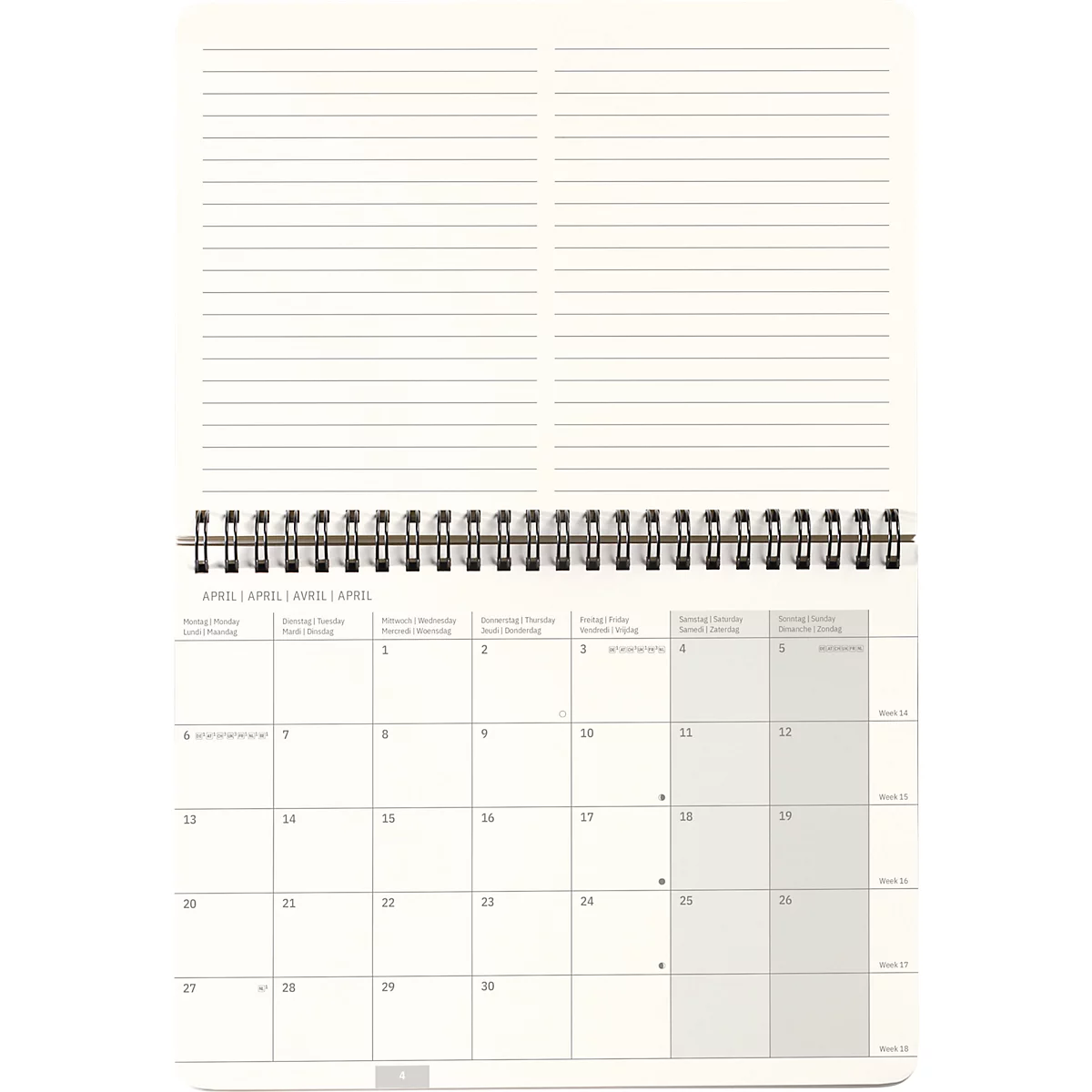Tischkalender Sigel Conceptum 2026 C2681, A5 Querformat, 144 Seiten, 1 Jahr, auf 2 Seiten unten Monat/oben Notizseite, PEFC®-Papier/Kunststoff, schwarz