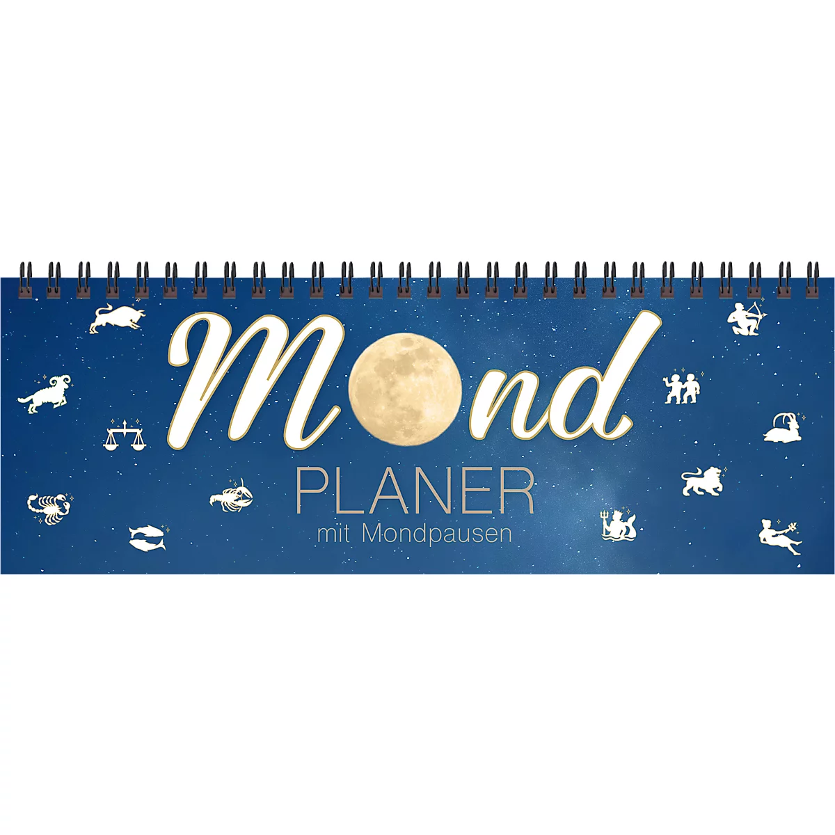 Tischquerkalender Korsch Mond 2026, 1 Woche/Doppelseite, Schulferien/Feiertage für D/A/CH, Vorschau 2027, Tipps zu Tierkreiszeichen, B 298 x H 105 mm
