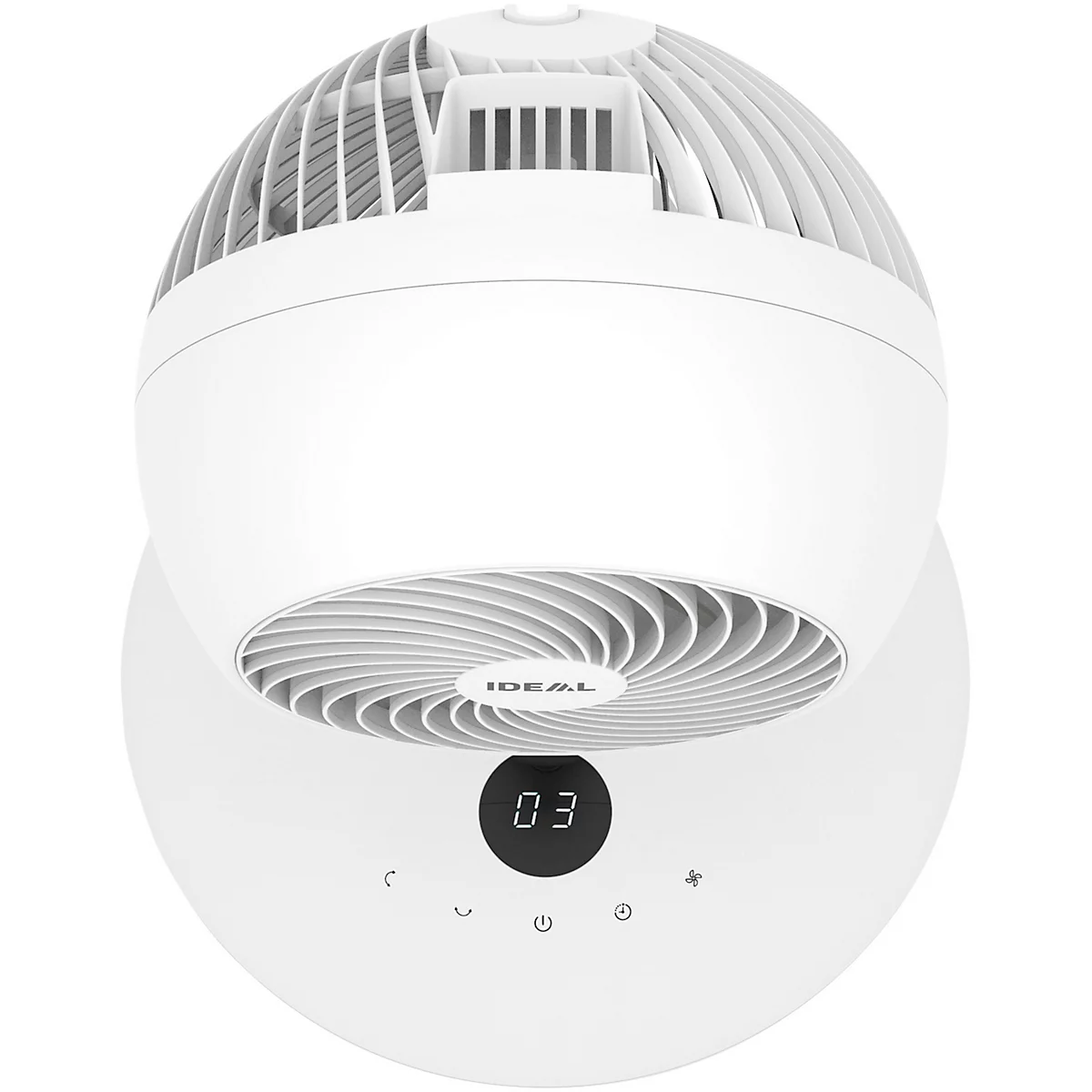 Tischventilator IDEAL FAN1, als Standventilator nutzbar, 4 Ventilationsstufen, Oszillation 90/60°, Timer, Fernbedienung, Ø 310 x H 532-905 mm, weiß