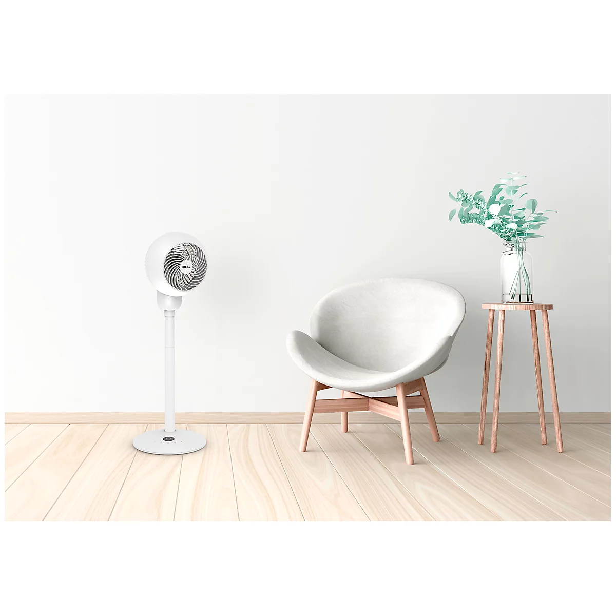 Tischventilator IDEAL FAN1, als Standventilator nutzbar, 4 Ventilationsstufen, Oszillation 90/60°, Timer, Fernbedienung, Ø 310 x H 532-905 mm, weiß