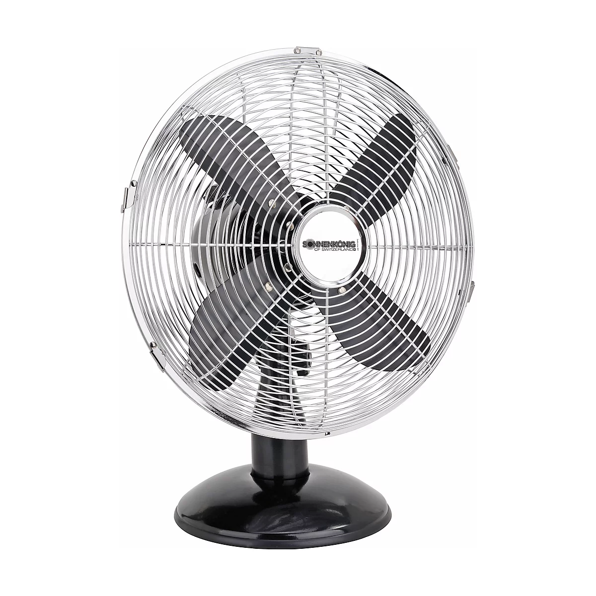 Tischventilator Metal Black 12', 35 W, 3 Geschwindigkeiten, schwenkbar, Schwarz/Chrom