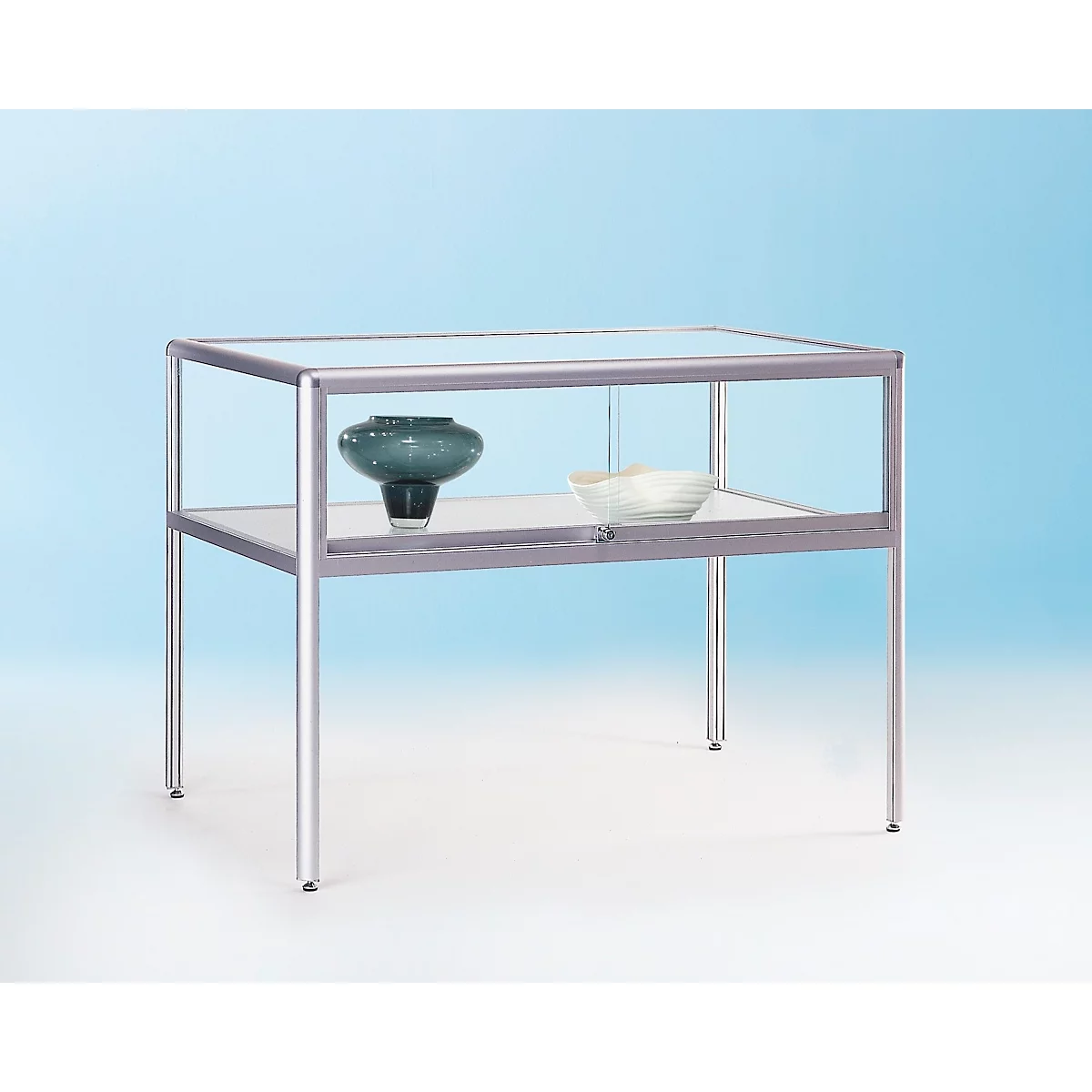 Tischvitrine BST, Brandschutzklasse B1, 1 Fach, abschliessbare Schiebetür, B 480 x T 600 x H 1020 mm, Aluminium/Glas, silber