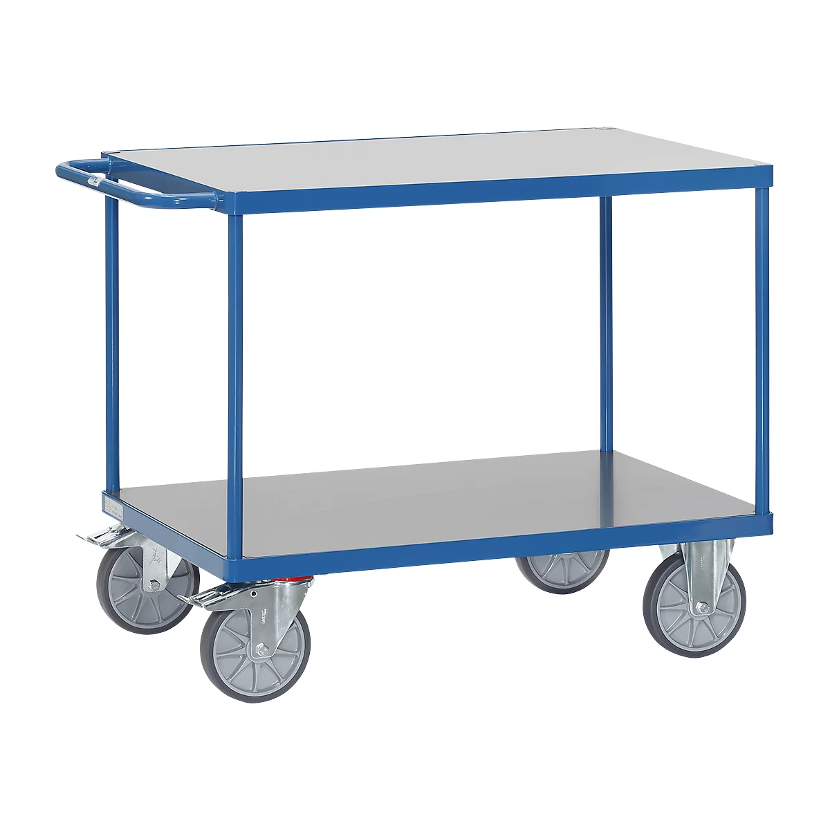 Tischwagen fetra®, 2 Etagen, Lenk- & Bockrollen, bis 600 kg, Ladeflächen aus Hart-PVC mit L 1200 x B 800 mm