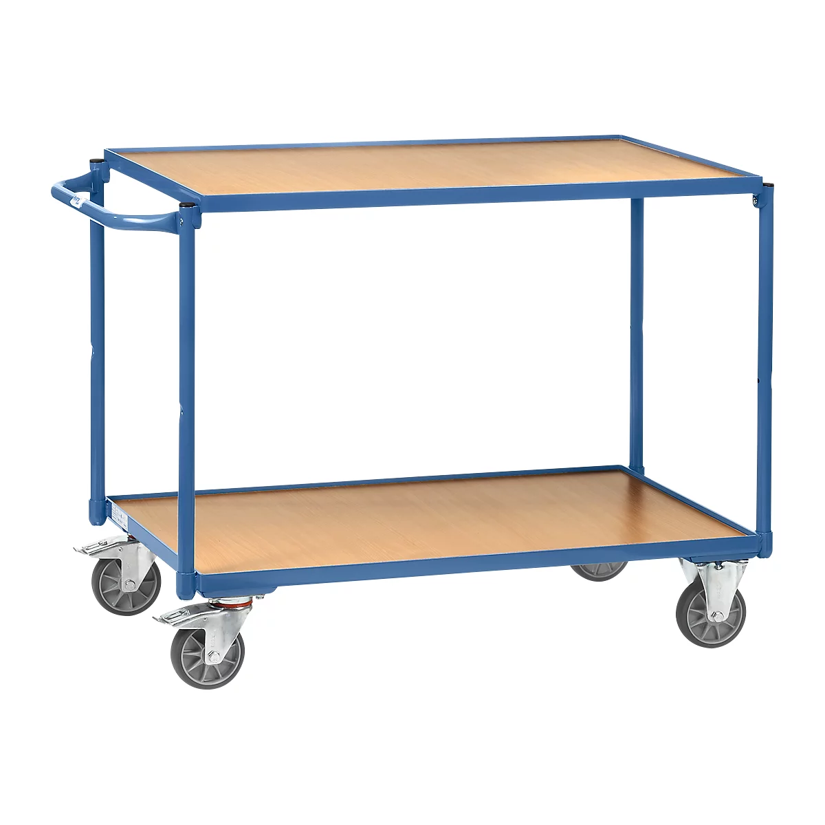 Tischwagen, leicht, 2 Etagen, L 1000 x B 600 mm, bis 300 kg, Stahl/Holz, blau