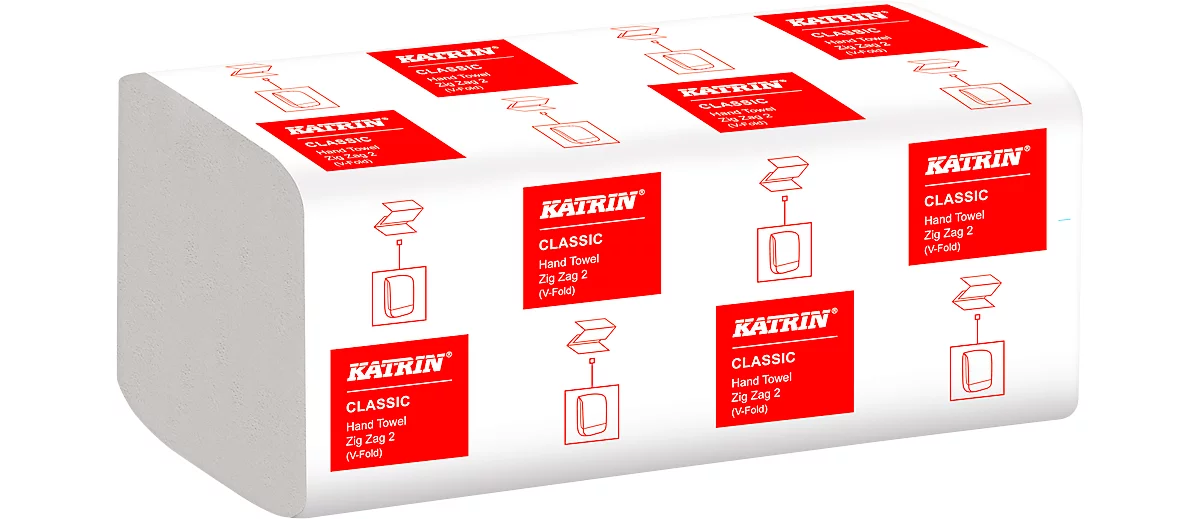Toallas de papel plegadas en Z KATRIN, blanco, 2 capas, 2 x 18 g/m², 244 x 230 mm, paquete manejable con asa erg., 4000 unidades