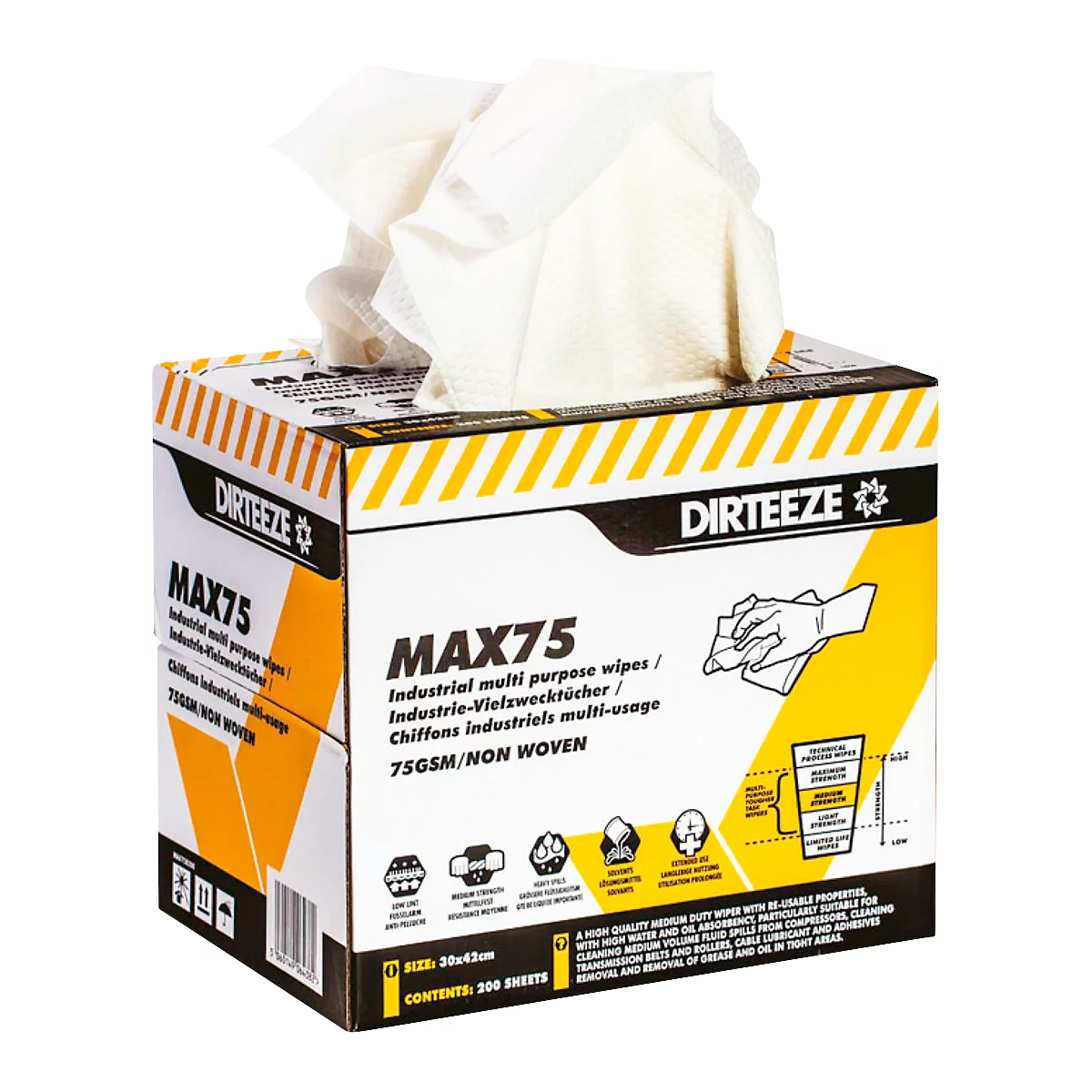 Toallitas de alta tecnología MAX75, 75 g/m², con poca pelusa, reutilizables, L 300 x A 420 mm, 200 unidades