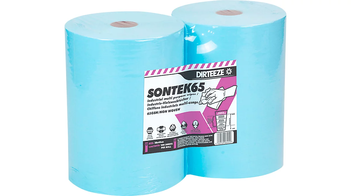 Toallitas industriales SONTEK65, 60 g/m², uso en húmedo y en seco, absorbentes, L 300 x W 500 mm, 2 x 280 piezas