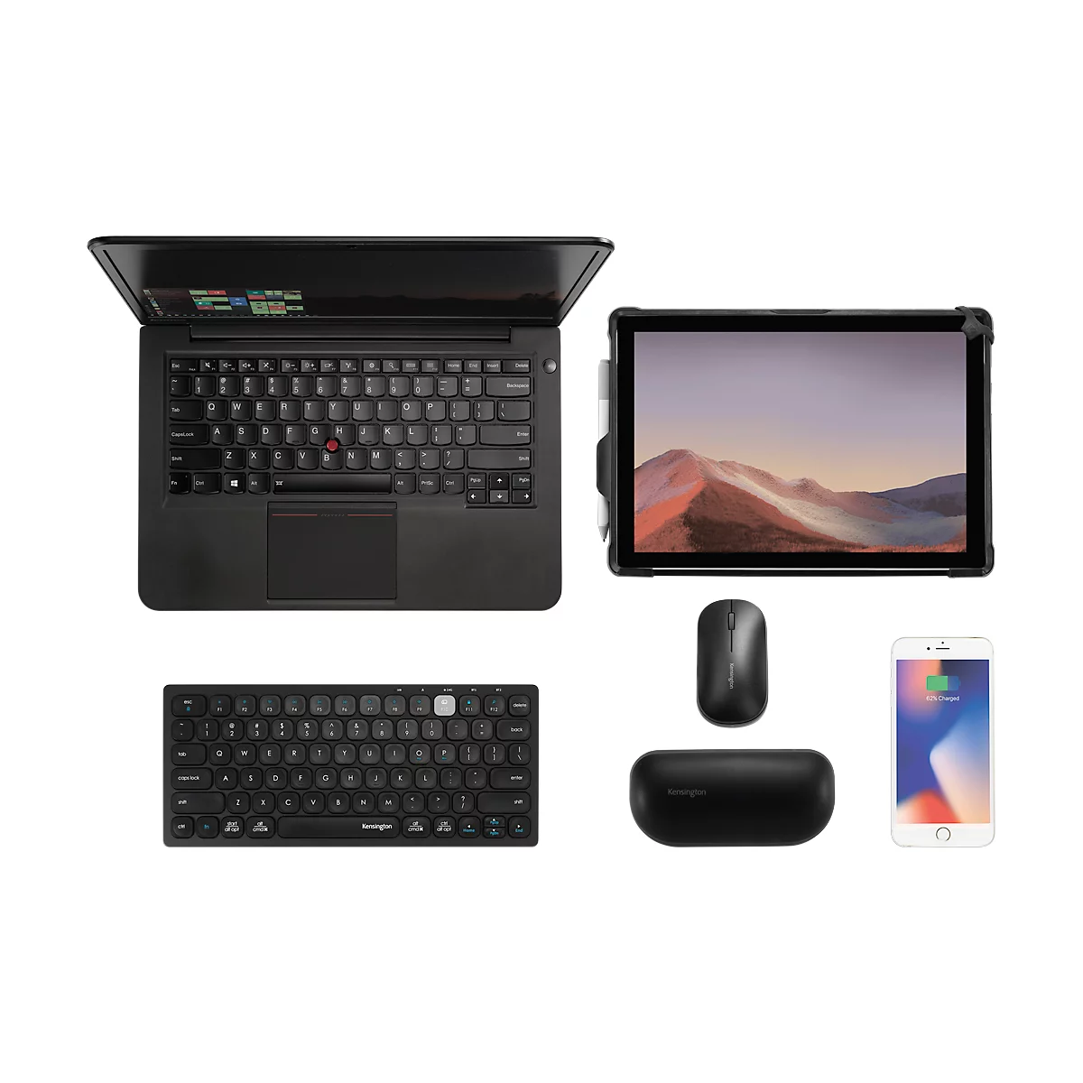 Toetsenbord Kensington Multi-Device Dual Wireless, compact, tot 3 eindapparaten, draadloos, Windows &amp; Mac, B 310 x D 140 x H 35 mm, zwart