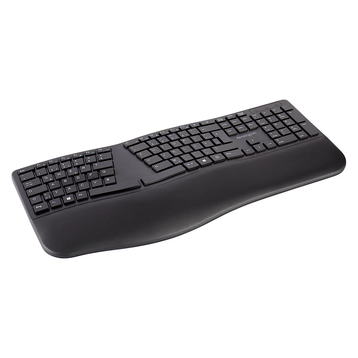 Toetsenbord Kensington Pro Fit® Ergo, ergonomisch ontwerp, draadloos, polssteun, Windows &amp; Mac, B 216 x D 436 x H 38 mm zwart