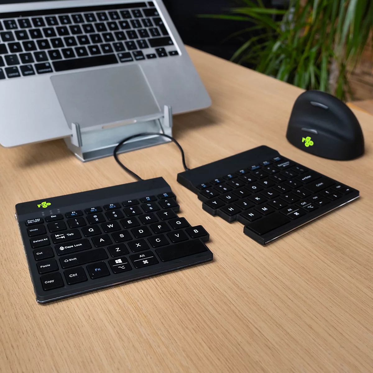 Toetsenbord R-Go Split Break, draadloos, QWERTZ, 2-split, LED-pauze-indicator, Bluetooth/USB, zwart