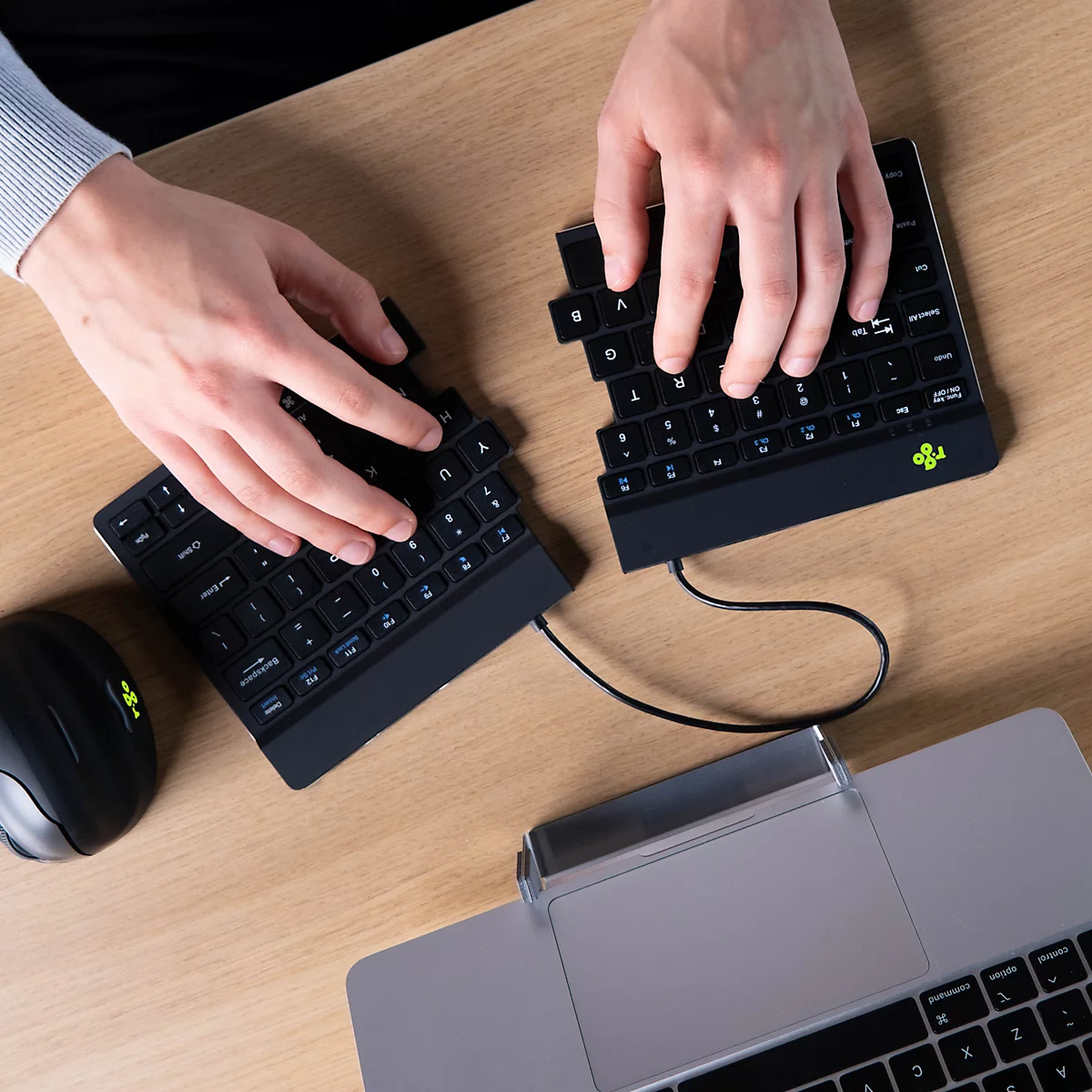 Toetsenbord R-Go Split Break, draadloos, QWERTZ, 2-split, LED-pauze-indicator, Bluetooth/USB, zwart