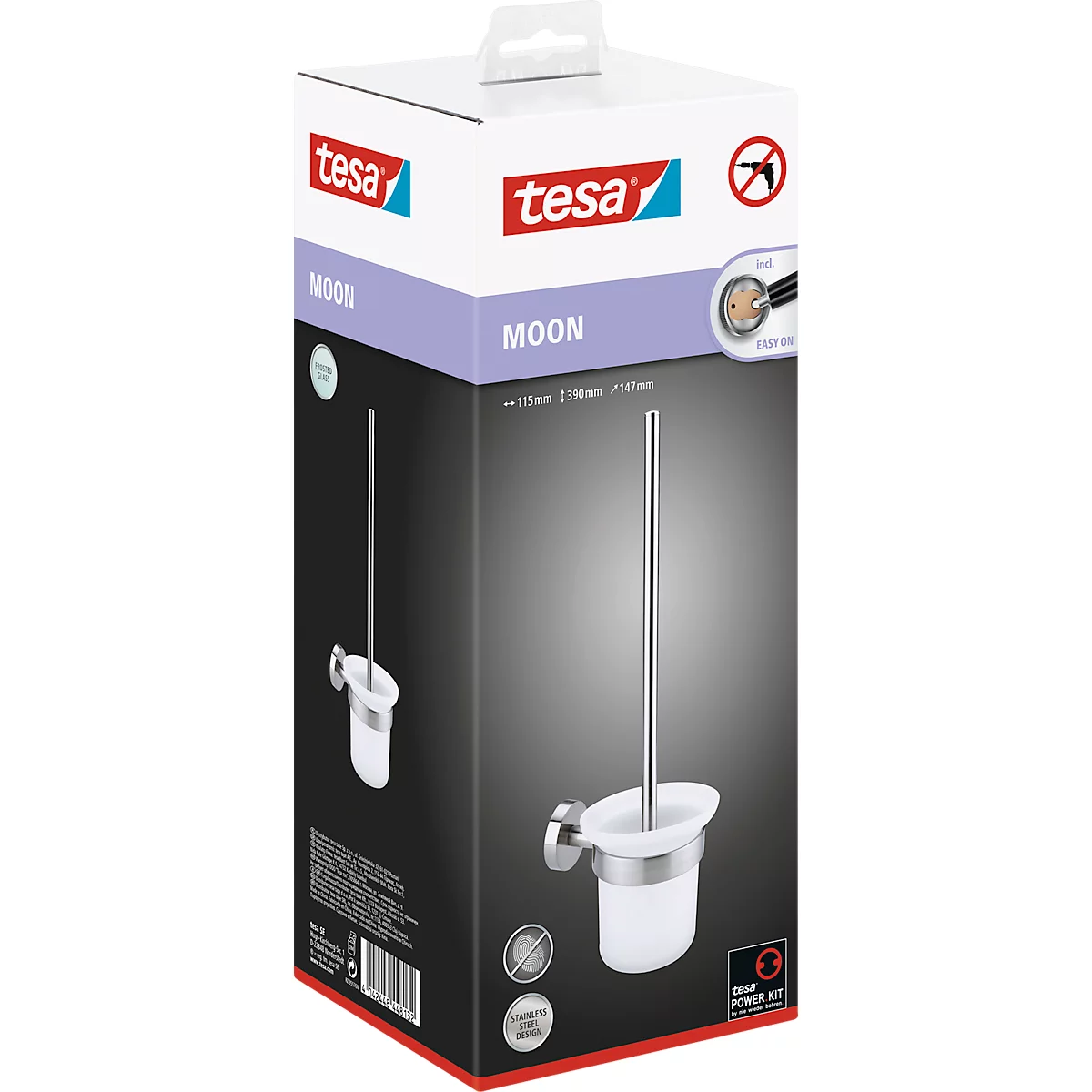Toiletborstel tesa Moon, bevestiging zonder boren, incl. kleefoplossing, verwijderbaar, roestvrijstaal-look