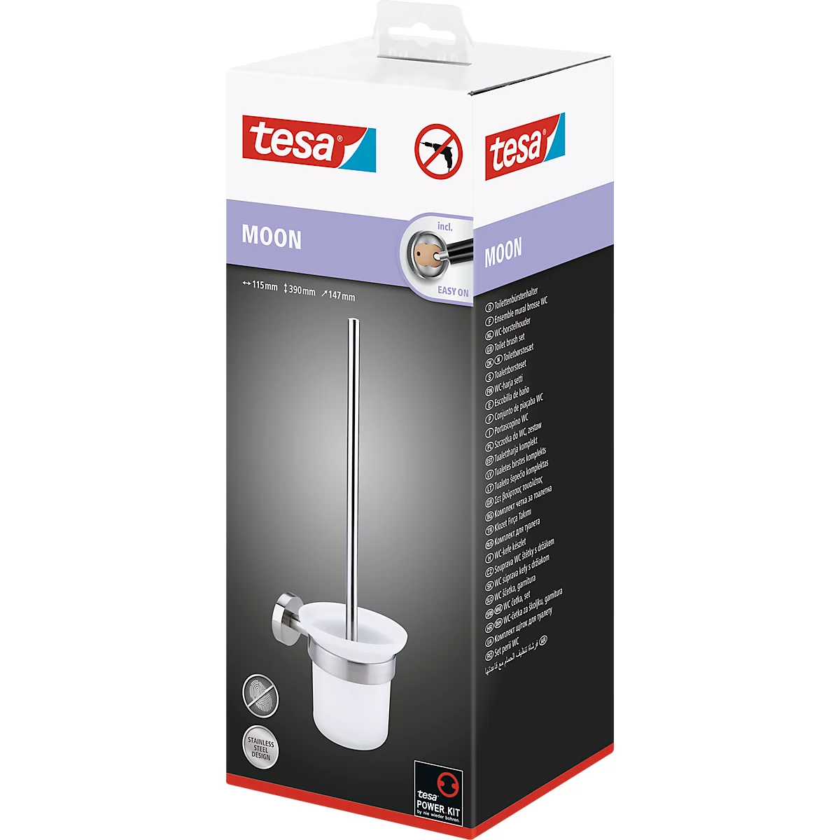 Toiletborstel tesa Moon, bevestiging zonder boren, incl. kleefoplossing, verwijderbaar, roestvrijstaal-look