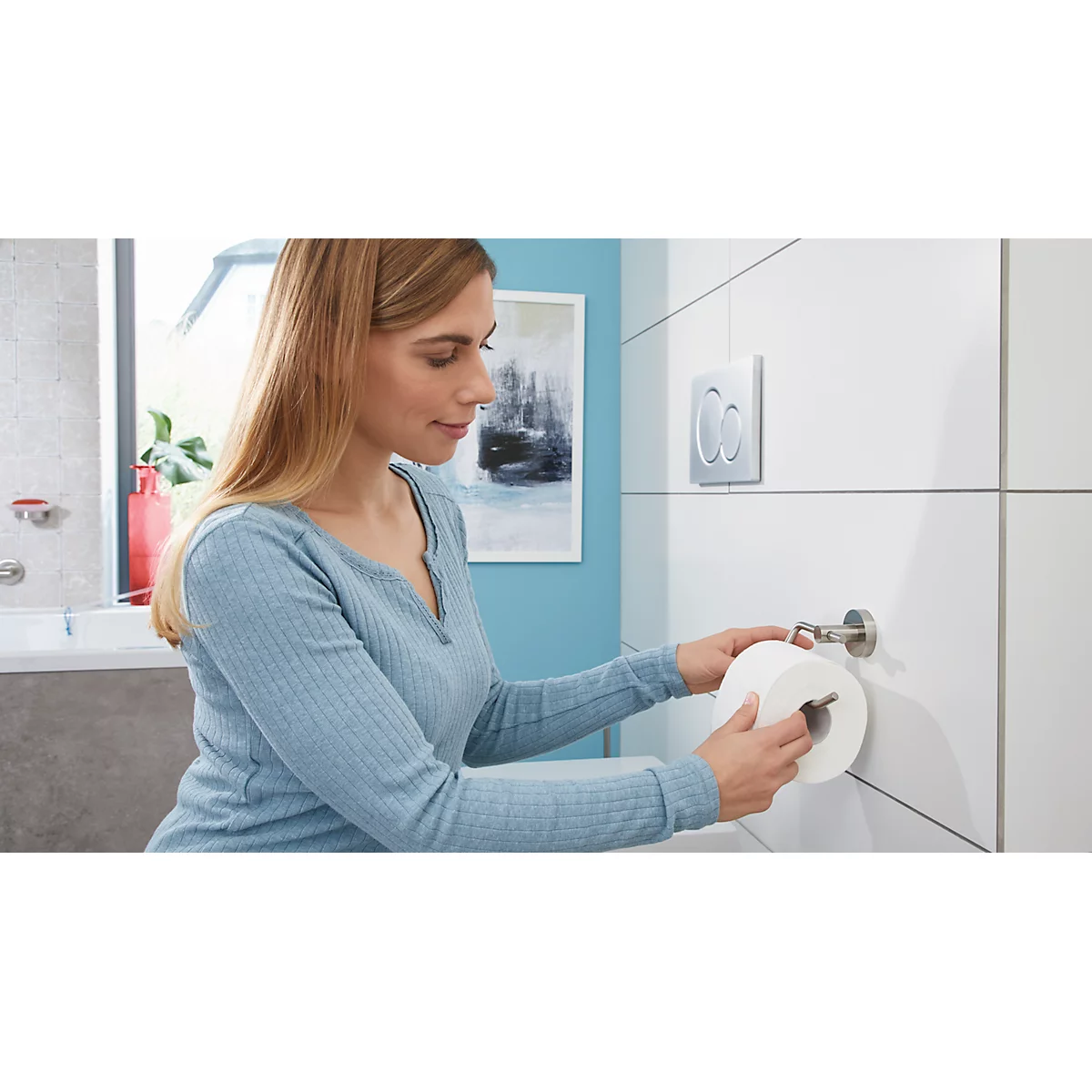 Toiletpapierhouder tesa Moon, bevestiging zonder boren, incl. kleefoplossing, verwijderbaar, roestvrijstalen look