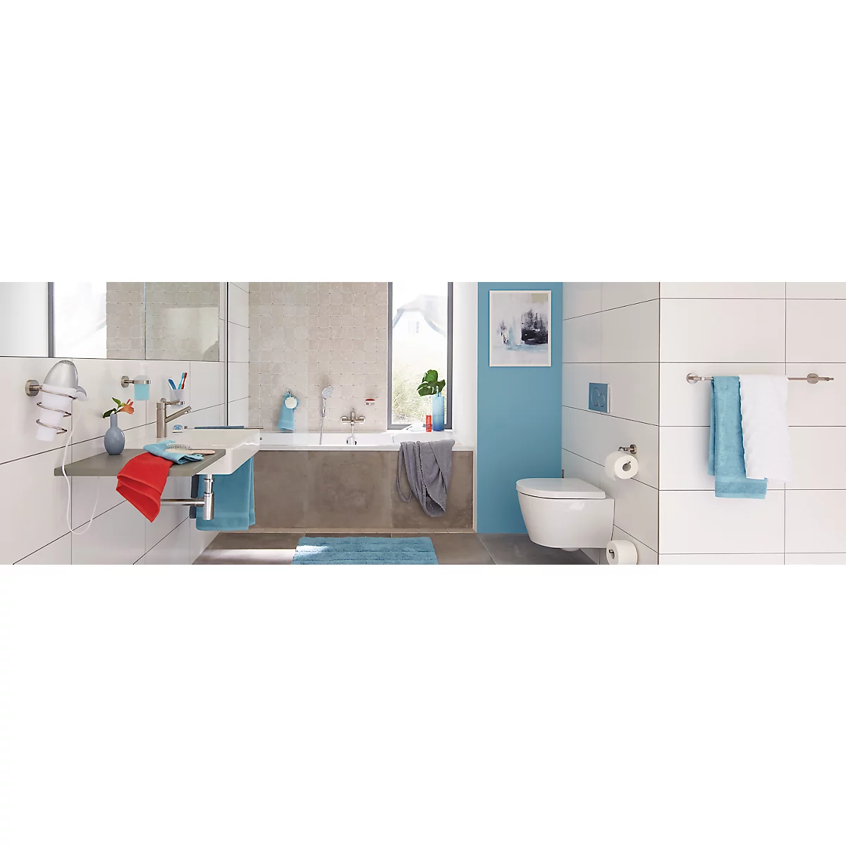 Toiletpapierhouder tesa Moon, bevestiging zonder boren, incl. kleefoplossing, verwijderbaar, roestvrijstalen look
