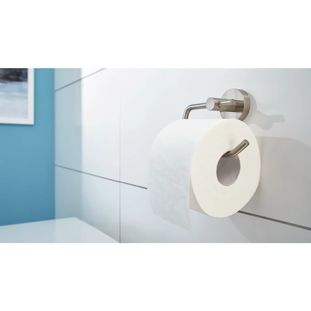 Toiletpapierhouder tesa Moon, bevestiging zonder boren, incl. kleefoplossing, verwijderbaar, roestvrijstalen look