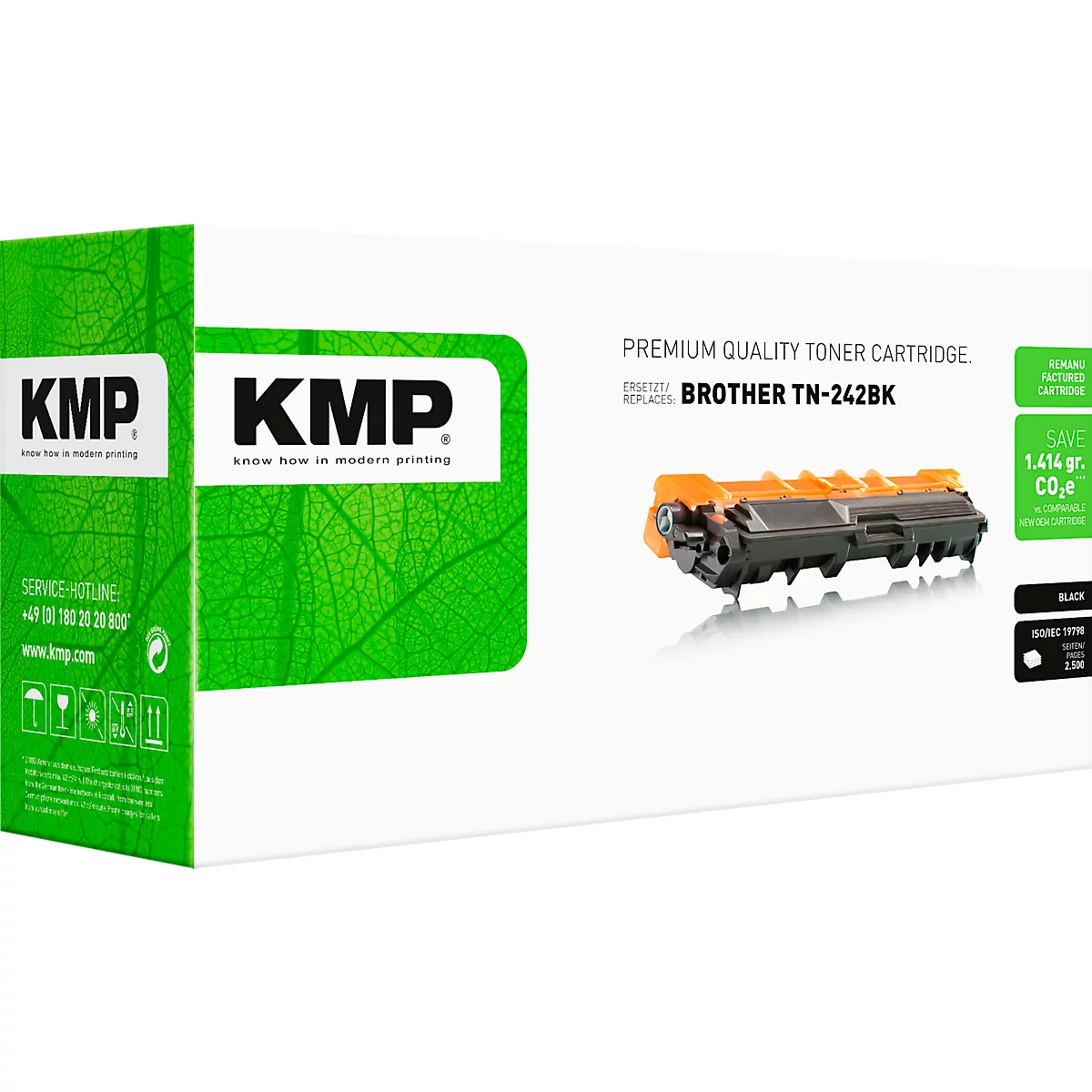 Verpackung der KMP Tonerkartusche für Brother TN-242BK in Weiß und Grün.