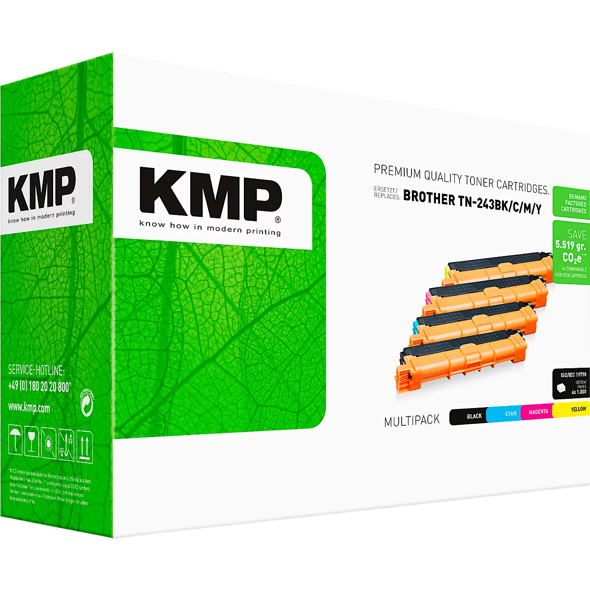 KMP Multipack Toner für Brother Drucker in einer grün-weissen Verpackung.
