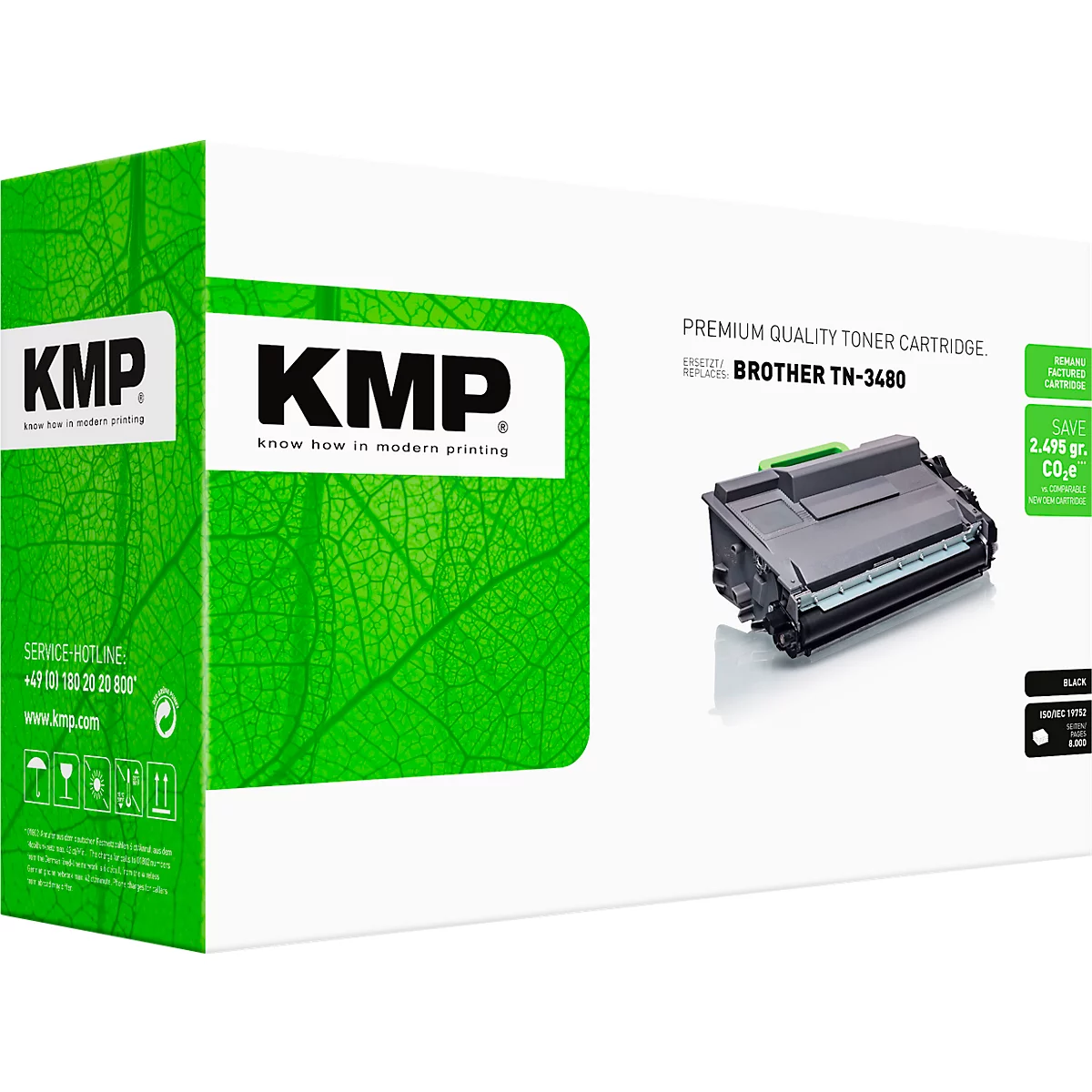 KMP Tonerkartusche für Brother TN-3480 in grüner Produktverpackung.