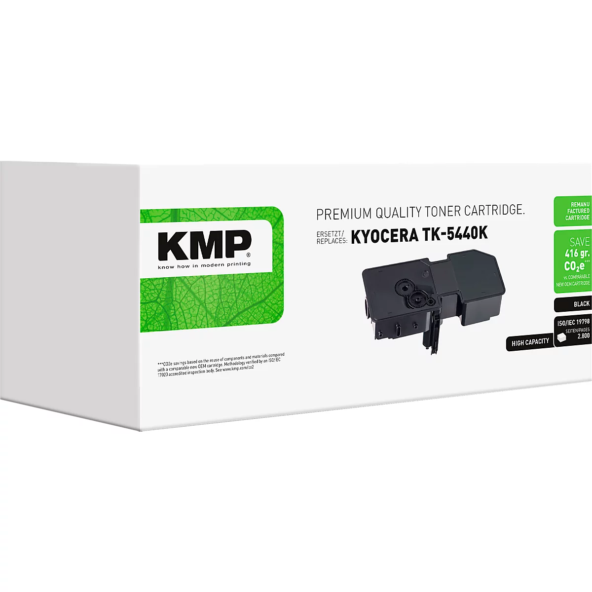 KMP Tonerkartusche Kyocera TK-5440K in weißer Produktverpackung mit grünem Logo.