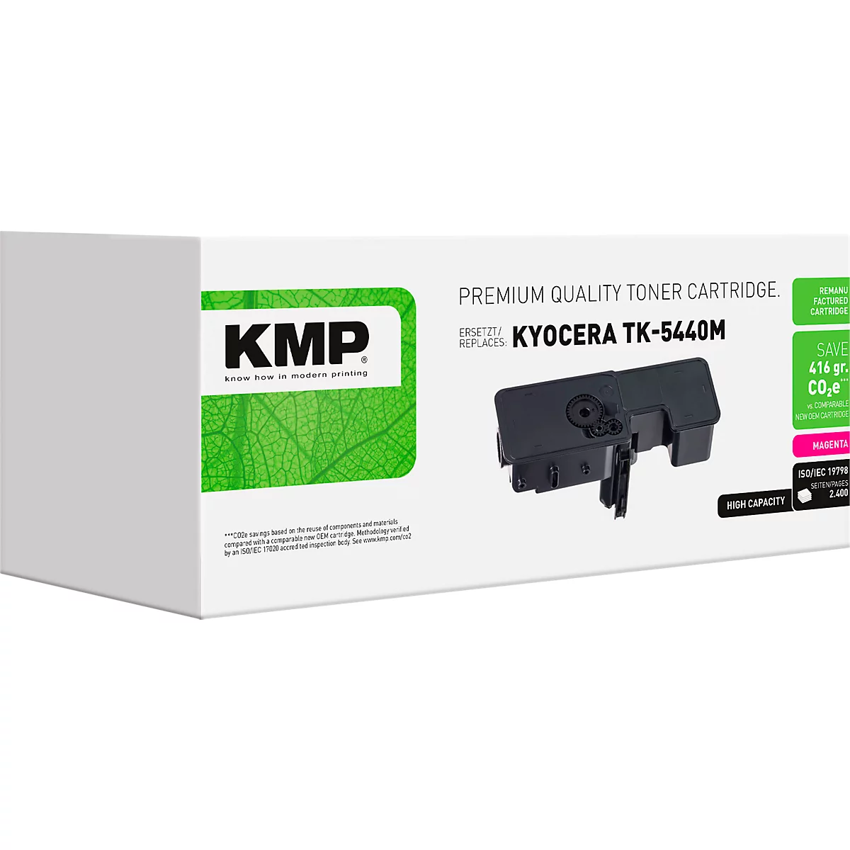 KMP Tonerkartusche für Kyocera TK-5440M Magenta in weißer Verpackung mit grünem Logo.