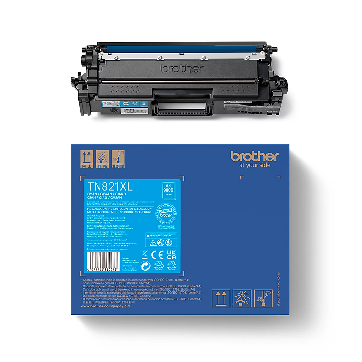 Toner original Brother TN-821XLC, pack individuel, cyan
