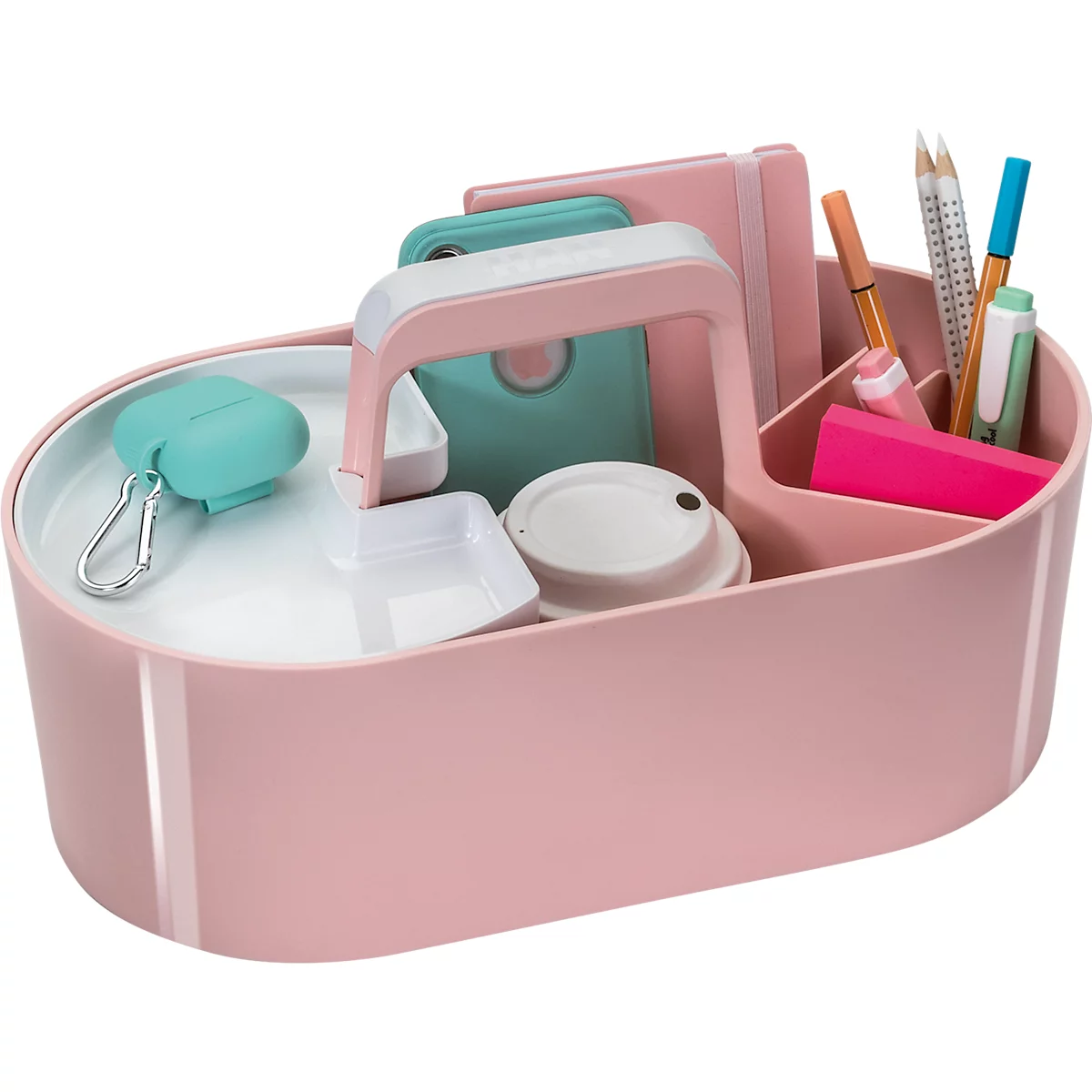 Toolbox HAN Loft, tragbar, mit 4 Fächern, herausnehmbare Ablageschale, B 330 x T 179 x H 175 mm, Kunststoff, flamingo rosa