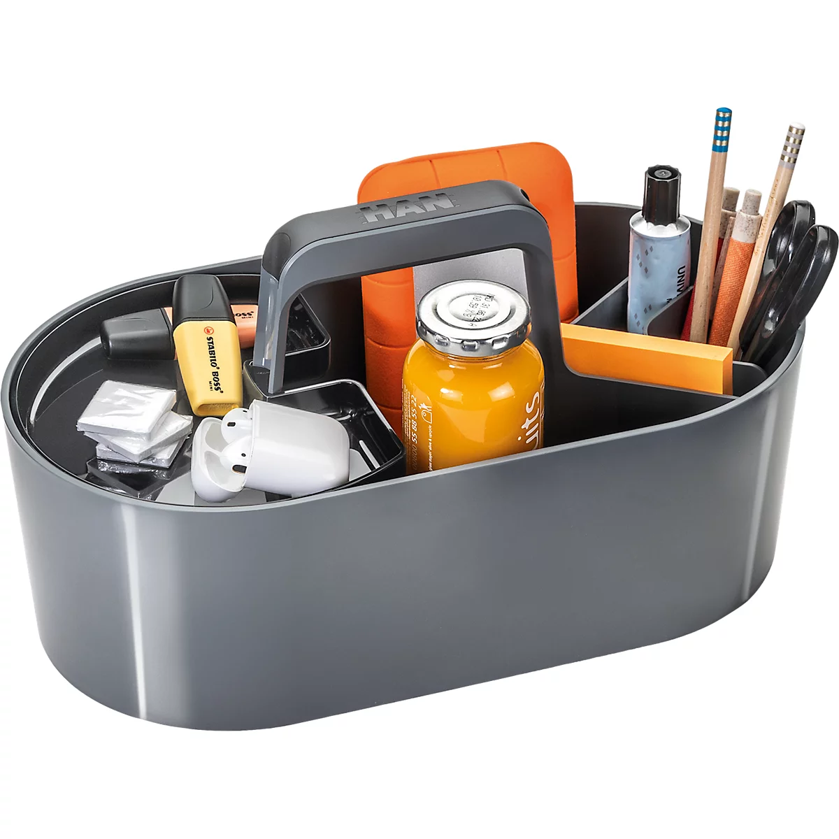 Toolbox HAN Loft, tragbar, mit 4 Fächern, herausnehmbare Ablageschale, B 330 x T 179 x H 175 mm, Kunststoff, granitgrau