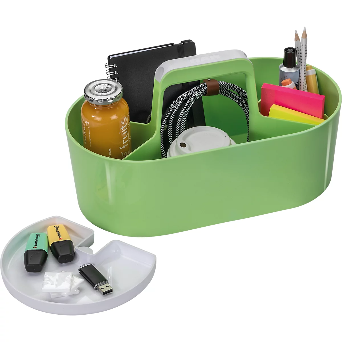 Toolbox HAN Loft, tragbar, mit 4 Fächern, herausnehmbare Ablageschale, B 330 x T 179 x H 175 mm, Kunststoff, limonengrün