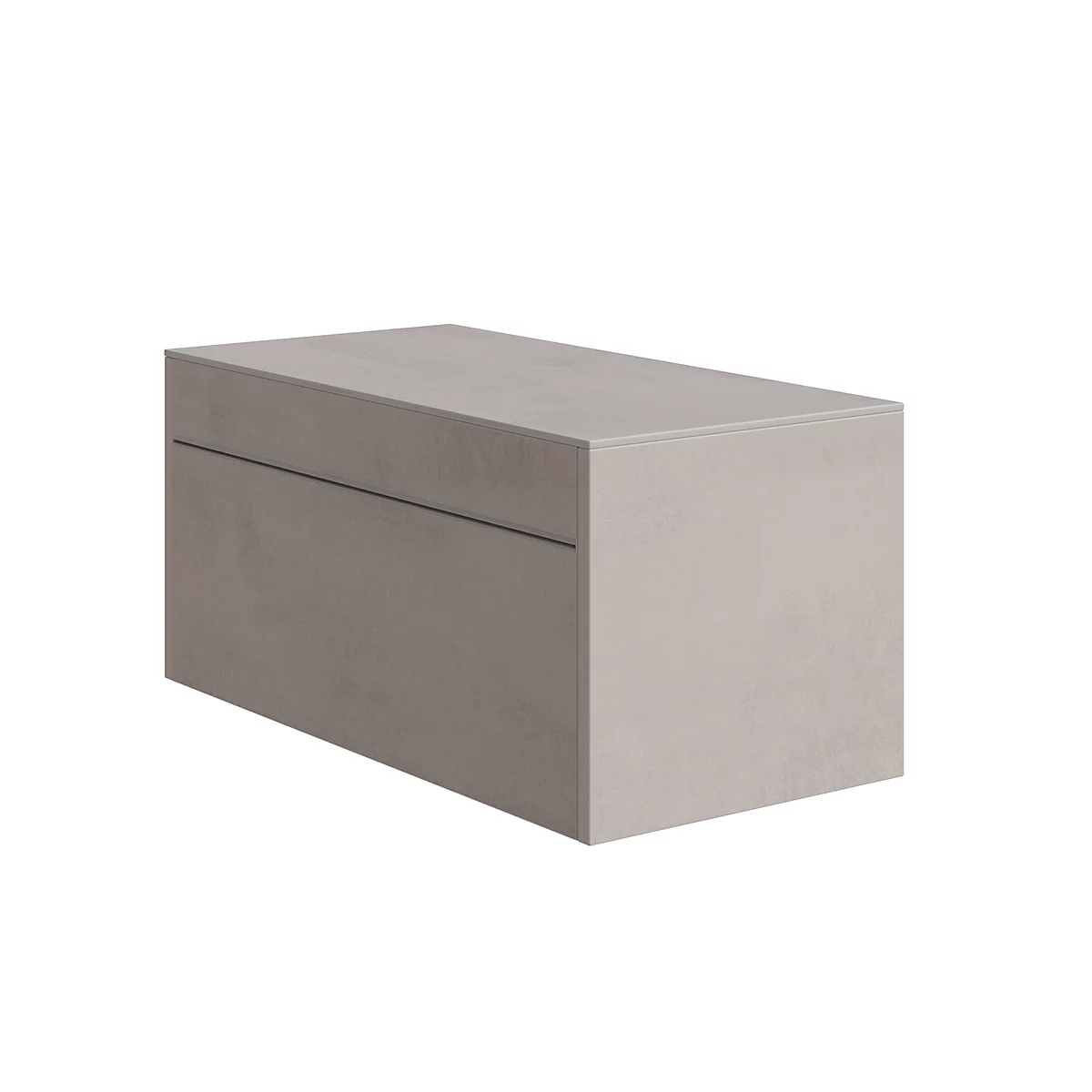 Beige wall-mounted commode. A simple design with a drawer.