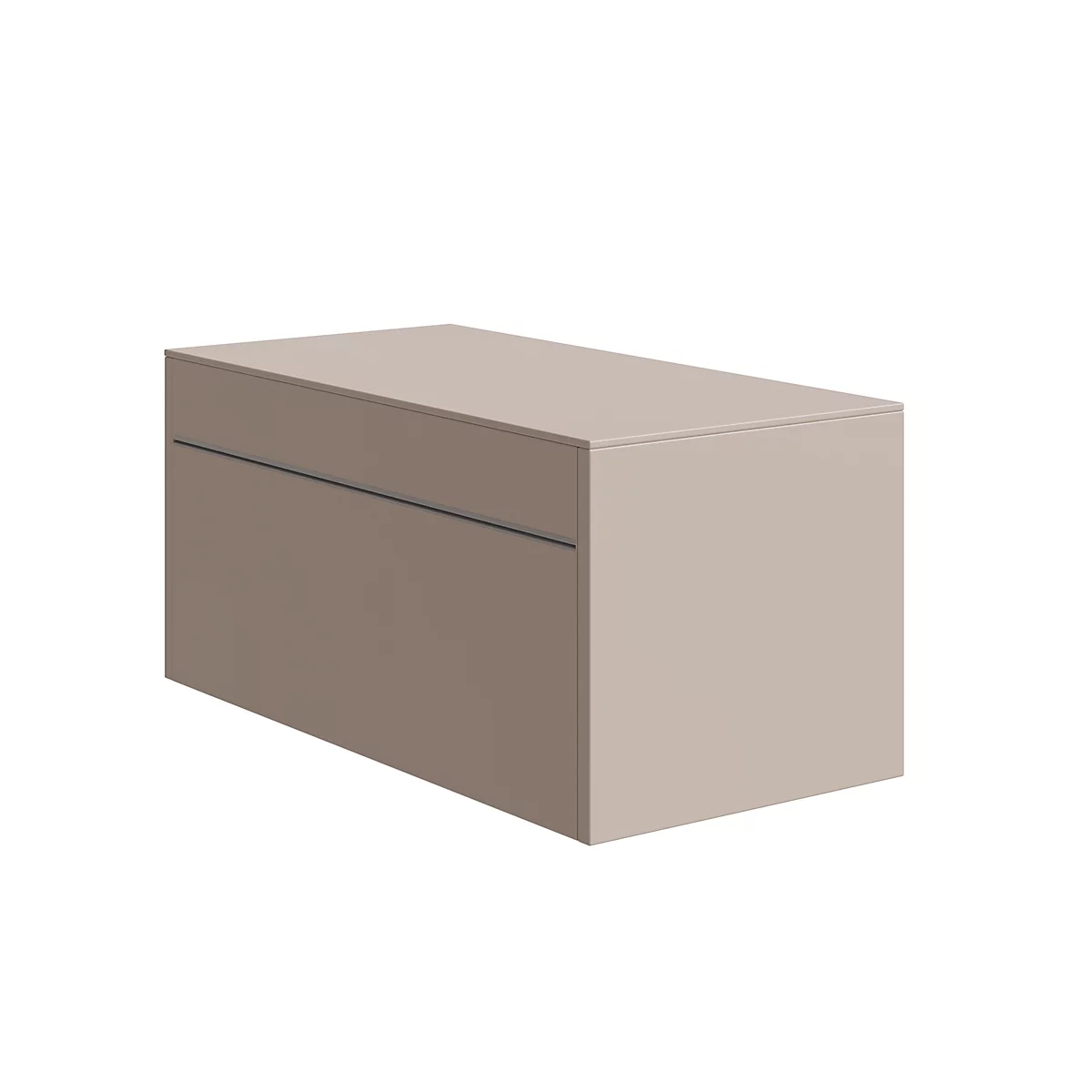 A beige, rectangular cabinet with a drawer, against a white background.