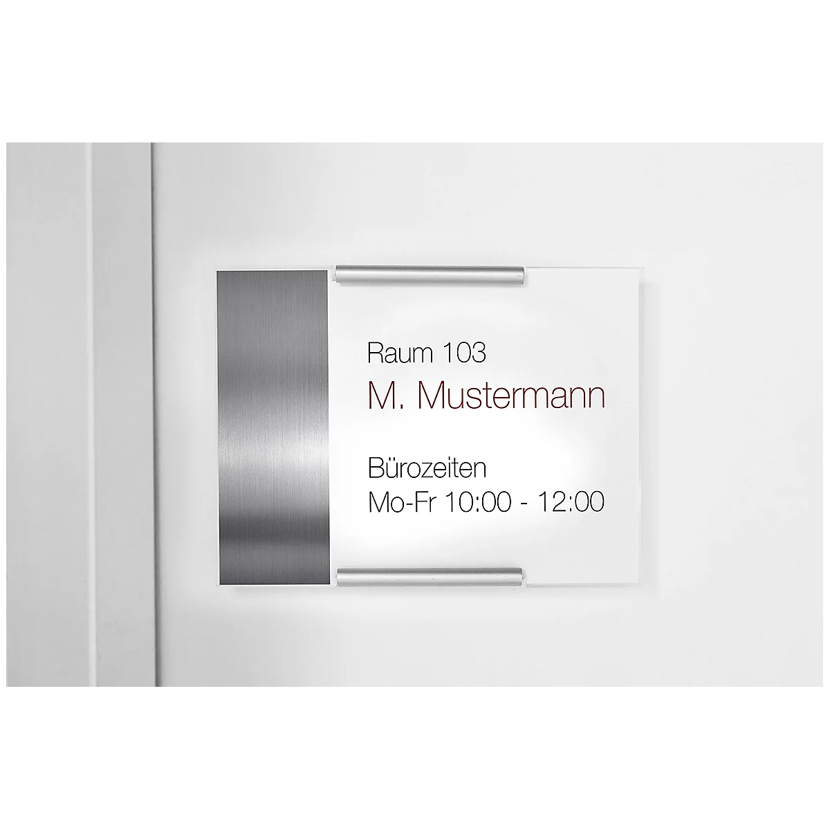 Sign on an office door with room and name information, as well as office hours.