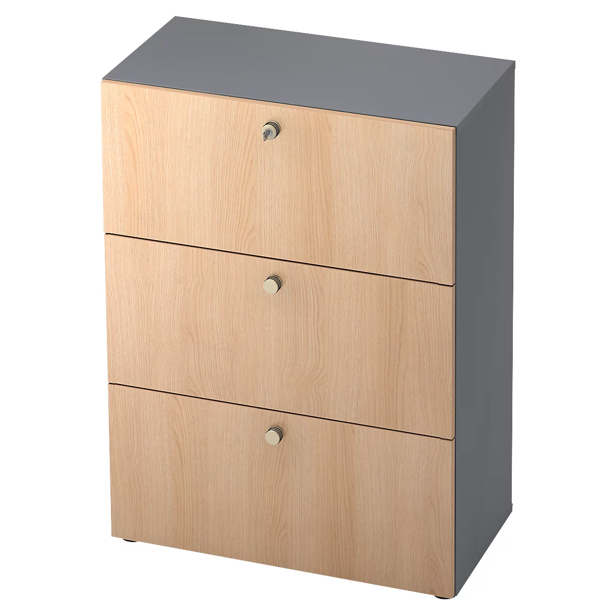 TOPAS LINE archiefkast, 3 dossierhoogtes, met volledig uittrekbare loper, grafiet/eiken decor