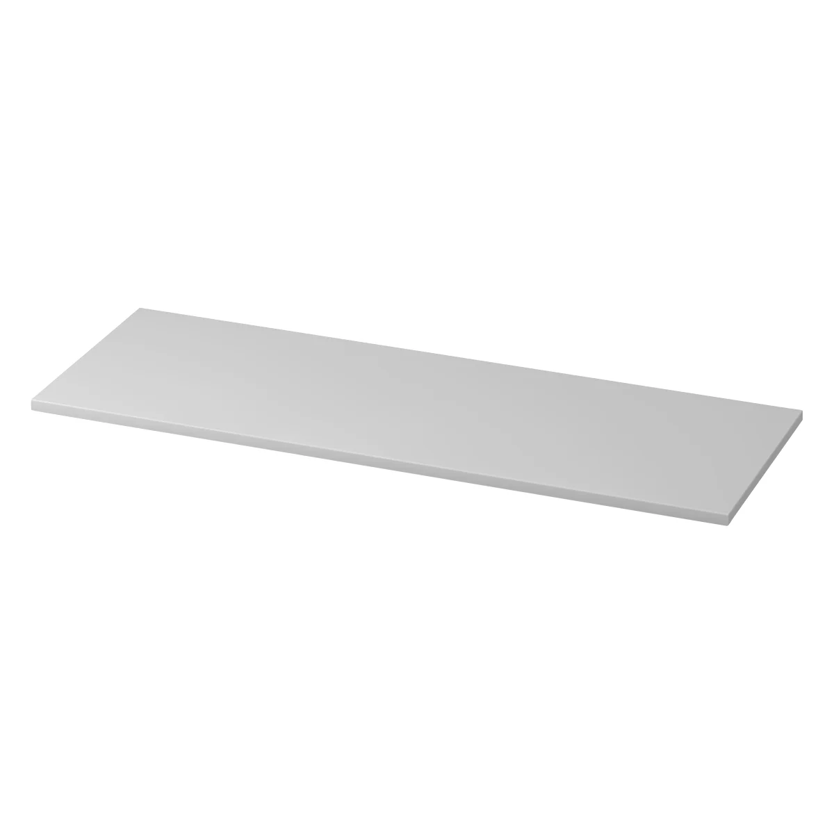 Gray, rectangular shelf. It is rectangular and lies slightly diagonally.