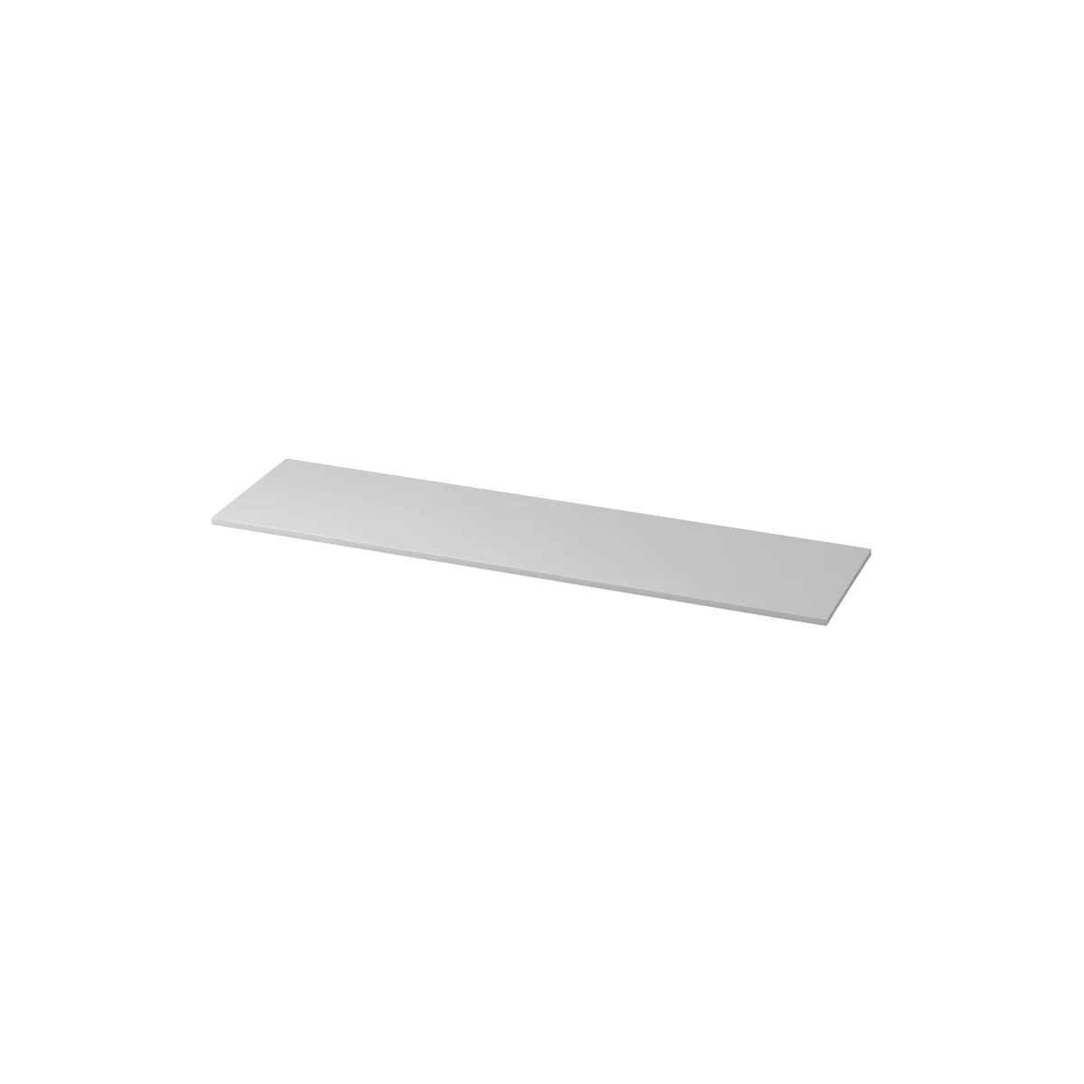 Long, light-colored shelf, slightly angled, rectangular shape, gray surface.