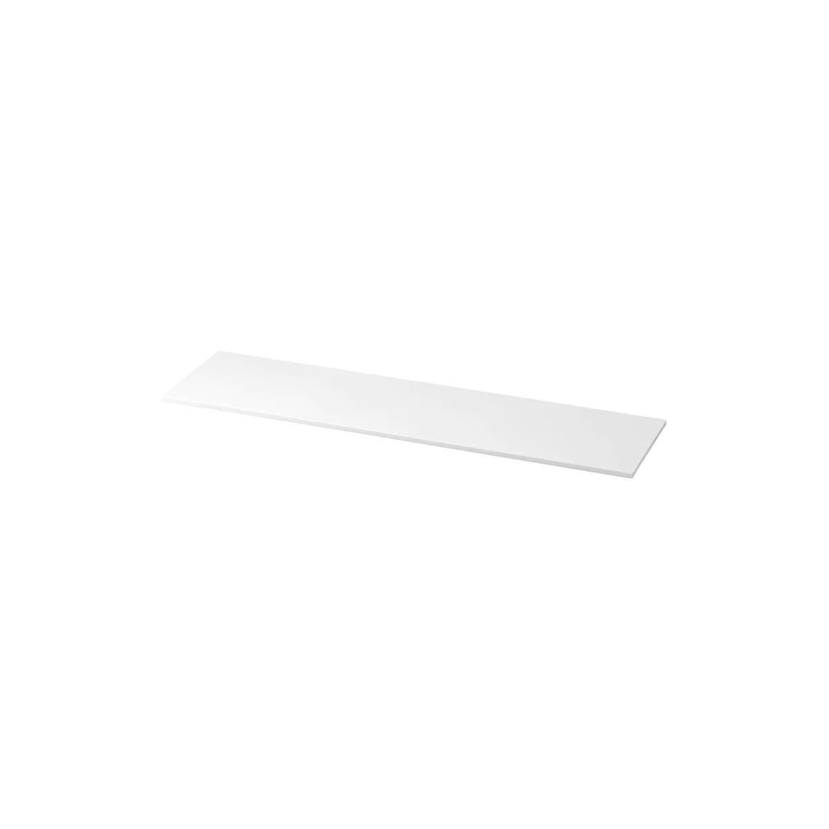 A white, rectangular object held slightly diagonally. It appears to be a shelf or a plate.