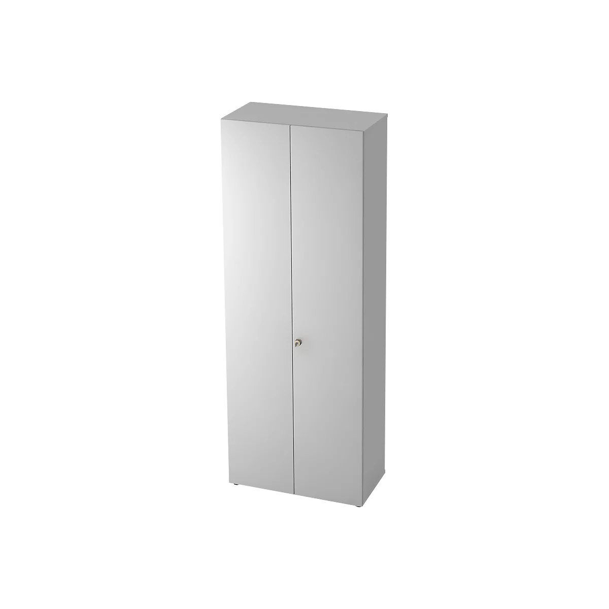 A white cabinet with two doors, a small knob in the middle.