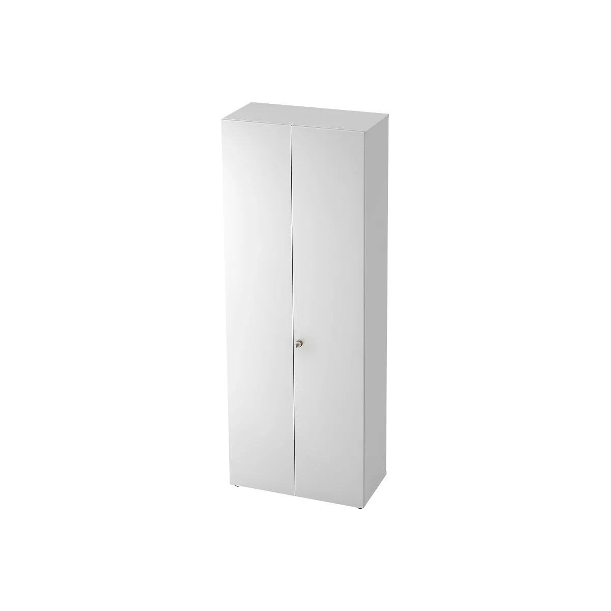White wardrobe with two doors and metal handle.