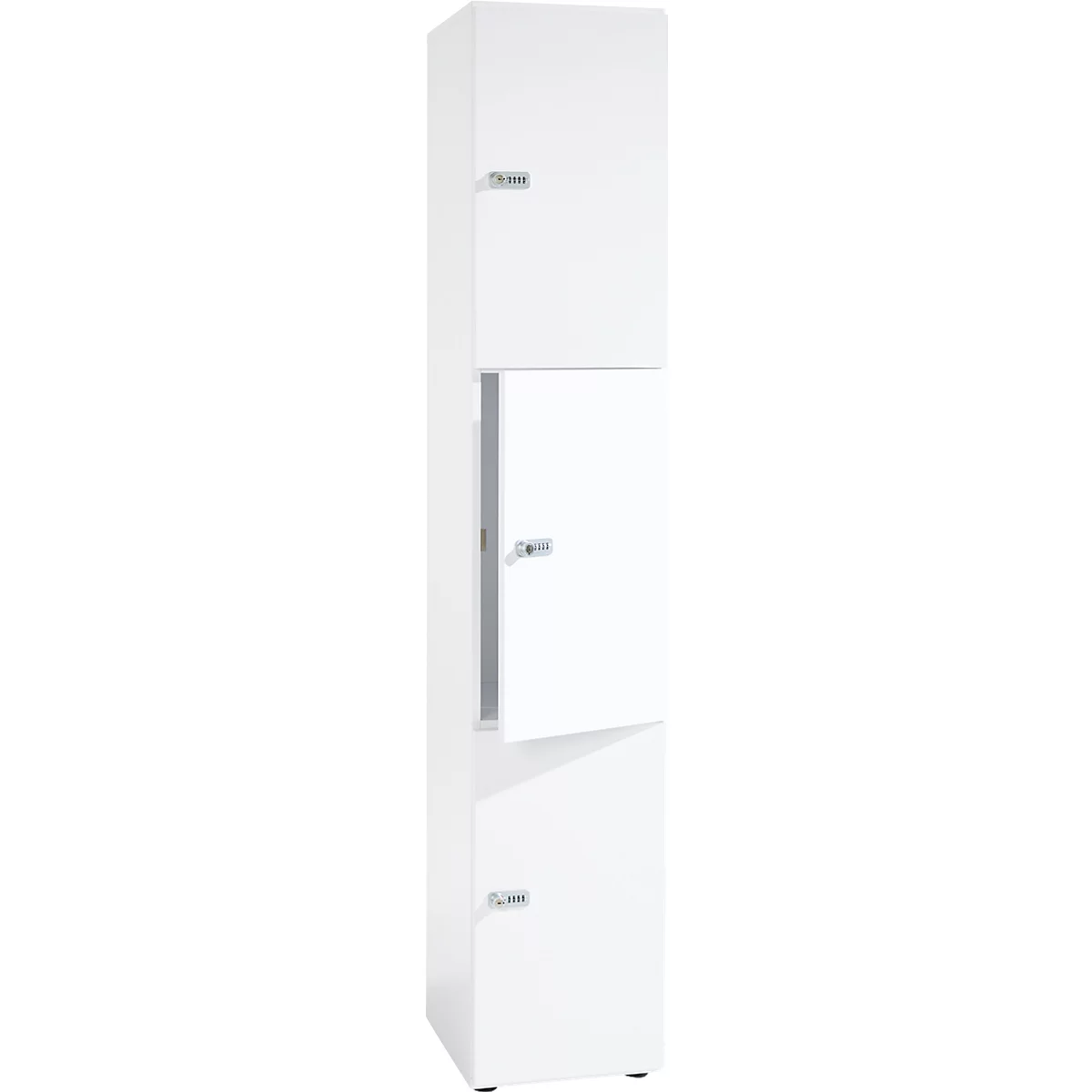 Topas Line lockerkast, 6 dossierhoogtes, 3 vakken, cilinderslot, B 400 x D 420 x H 2156 mm, wit/wit