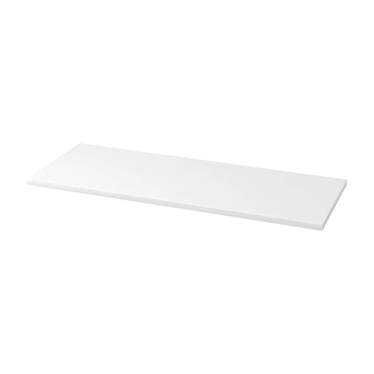 A rectangular, white shelf. It is depicted at a slight angle.